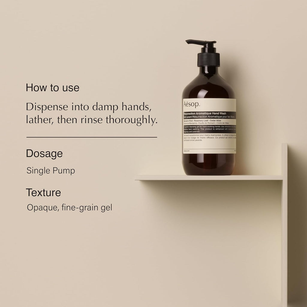Aesop Resurrection Aromatique Hand Wash & Refill — Gentle Non-Drying Gel with Orange, Rosemary & Lavender Oils | 16.9oz x2