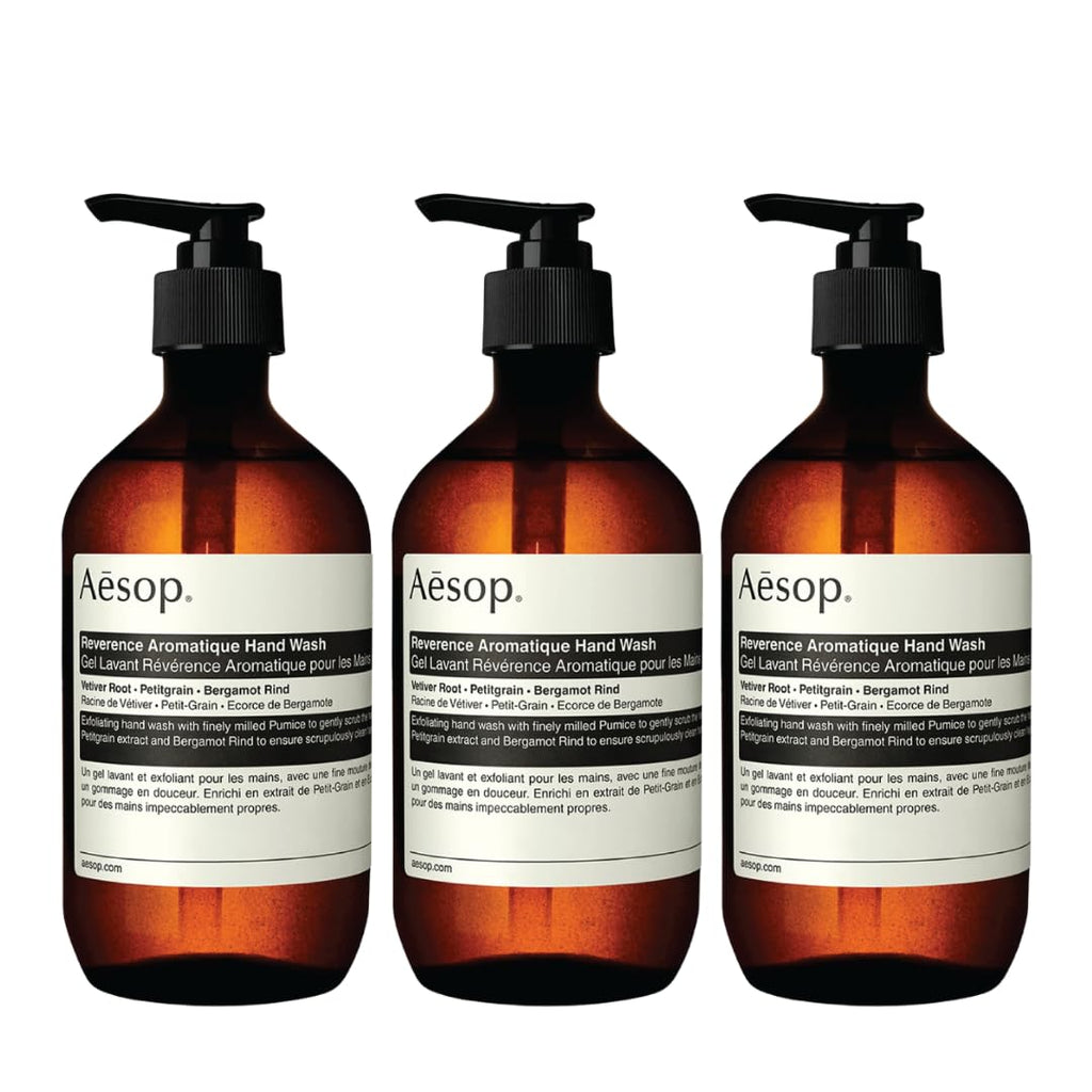 Aesop Reverence Aromatique Hand Wash | Exfoliating Cleanser, Woody & Smoky | Pack of 3 (500 mL each)