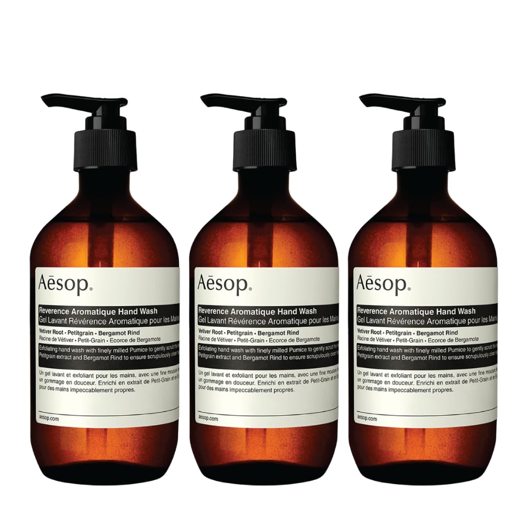 Aesop Reverence Aromatique Hand Wash | Exfoliating Cleanser, Woody & Smoky | Pack of 3 (500 mL each)