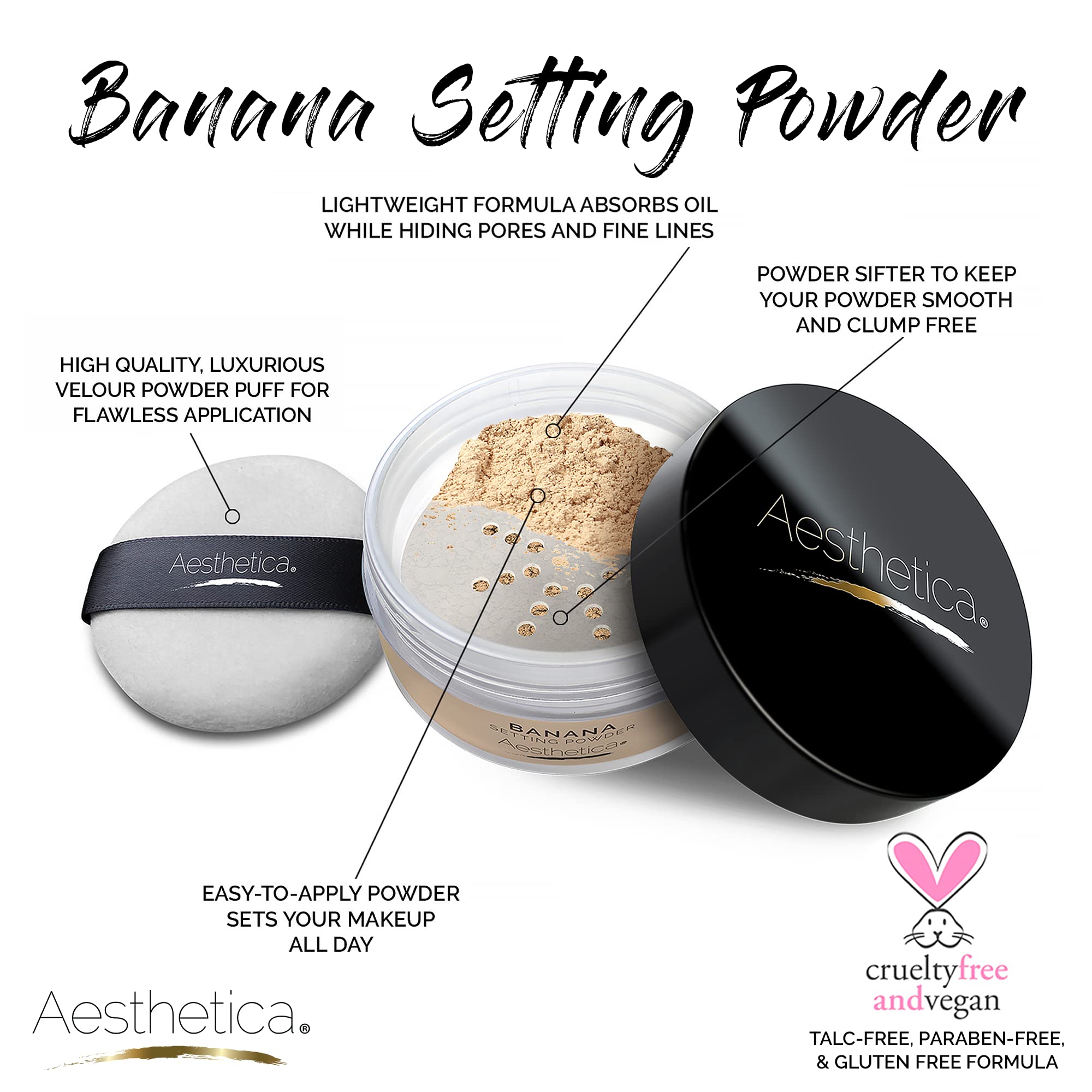 Aesthetica Banana Loose Setting Powder – Matte Finish with Velour Puff
