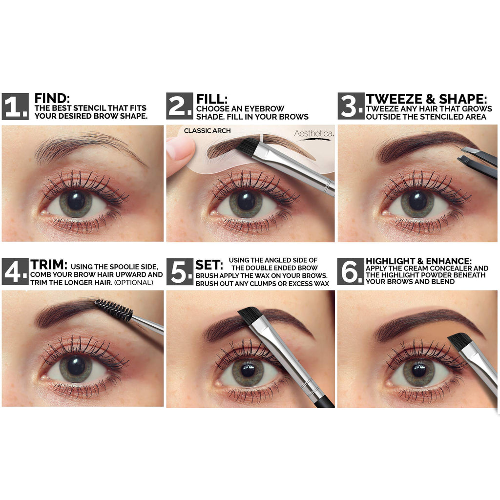 Aesthetica Brow Contour Kit – 16-Piece Eyebrow Palette with Powders, Stencils & Highlighter