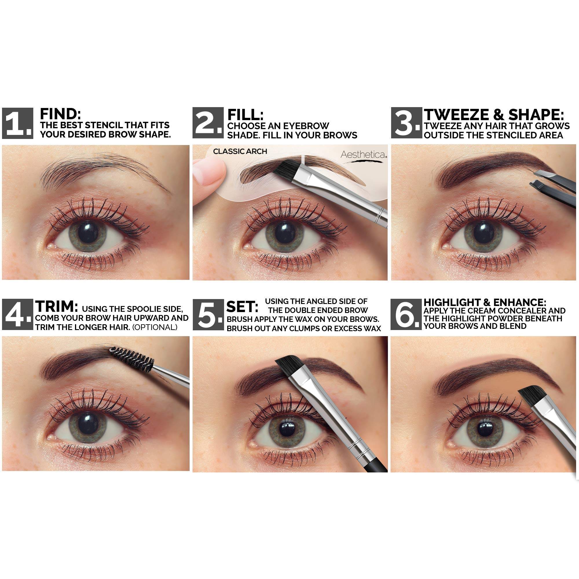 Aesthetica Brow Contour Kit – 16-Piece Eyebrow Palette with Powders, Stencils & Highlighter