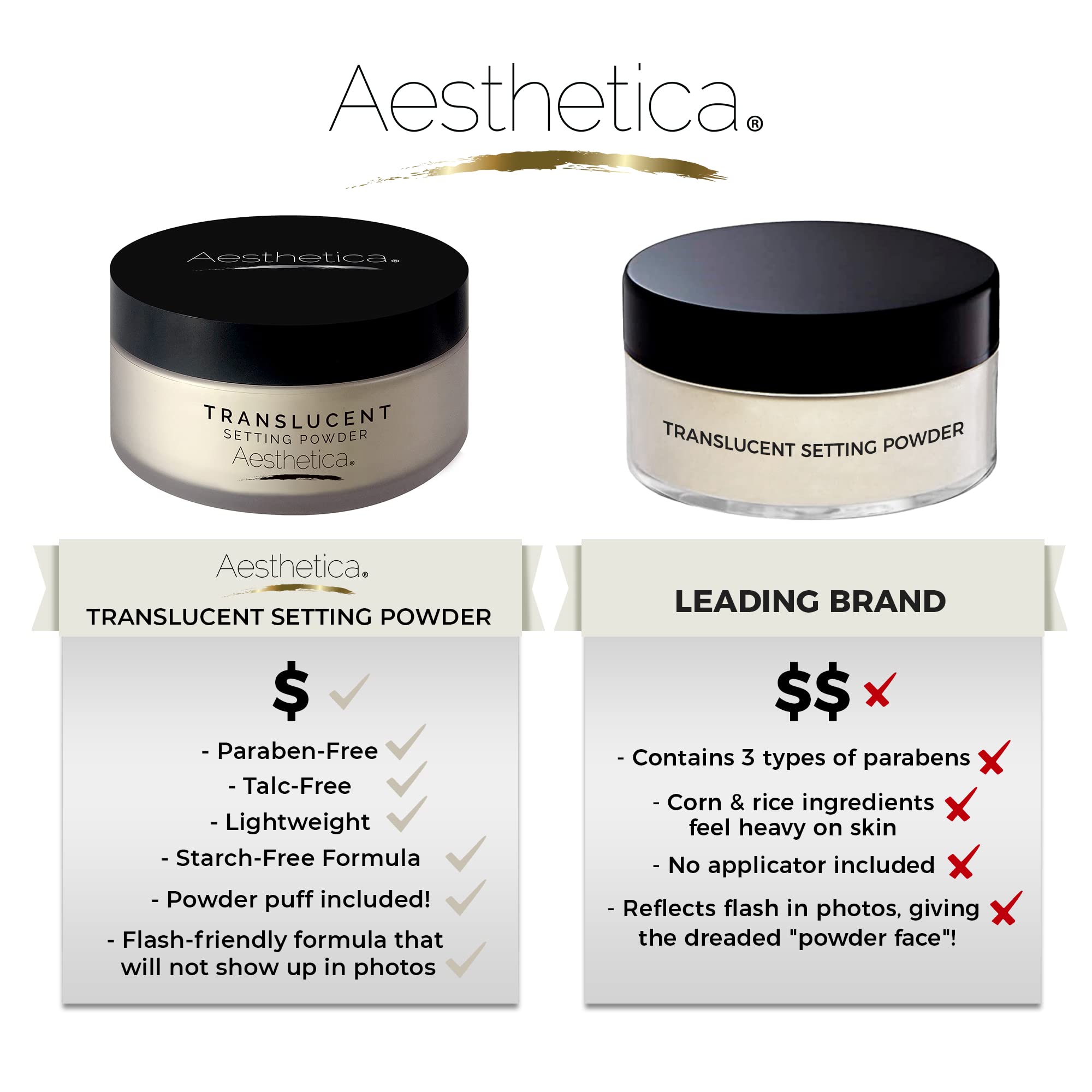 Aesthetica Translucent Setting Powder – Matte Finish Loose Powder with Velour Puff (Vegan, Cruelty-Free)