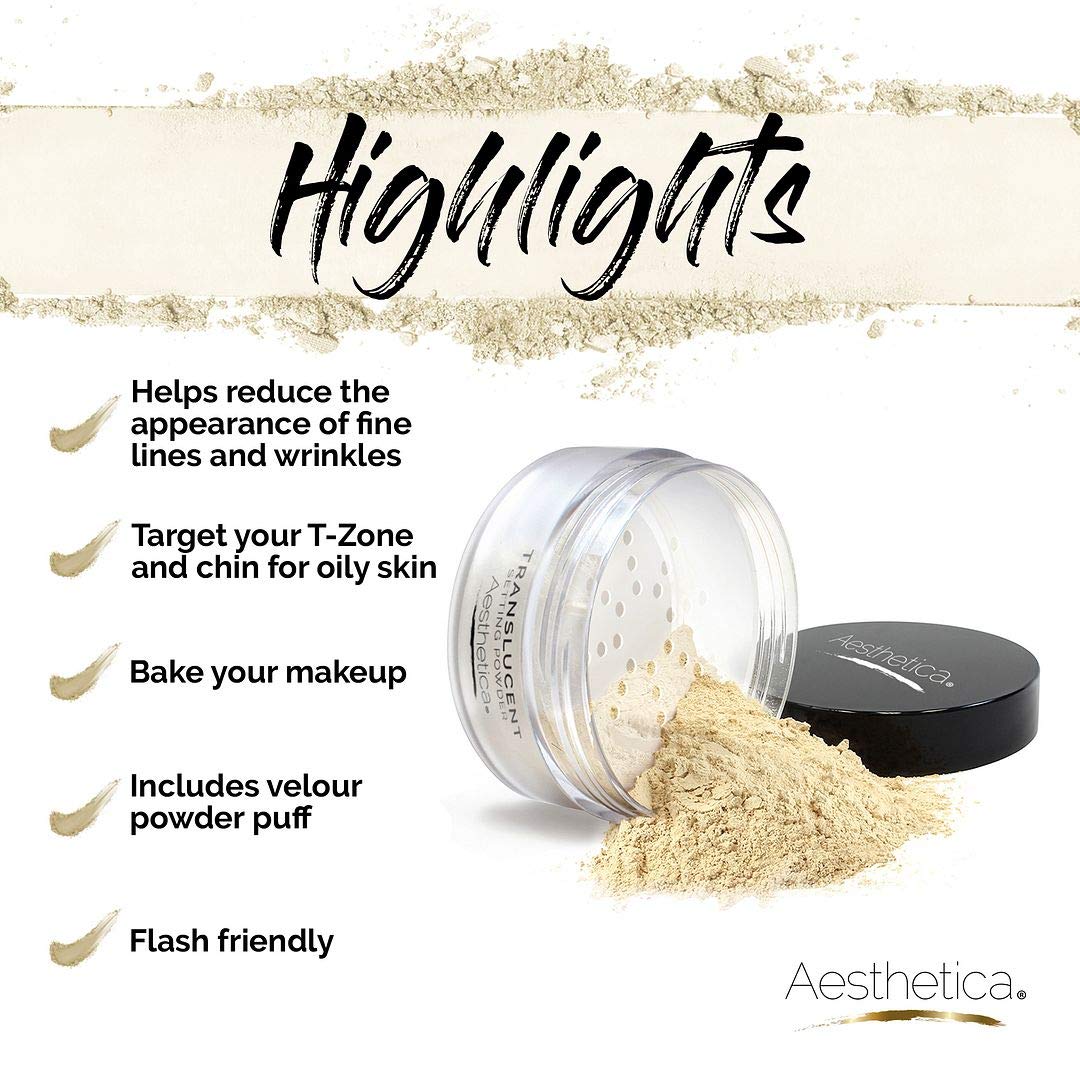 Aesthetica Translucent Setting Powder – Matte Finish Loose Powder with Velour Puff (Vegan, Cruelty-Free)