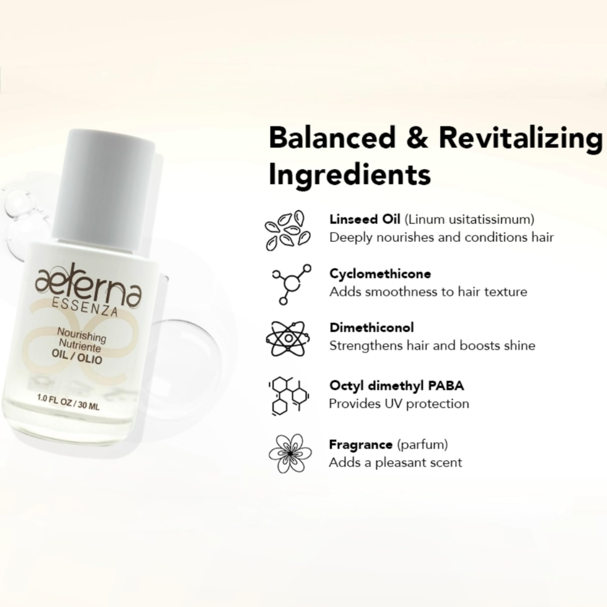 Aeterna ESSENZA Nourishing Hair Oil | Linseed & UV Protection | Lightweight, Non-Greasy – 30 ml