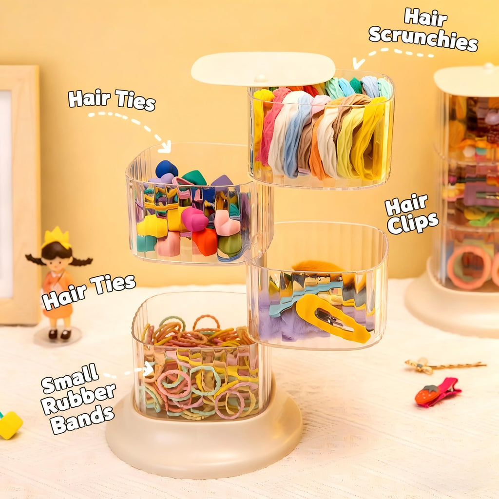 AevumTech Hair Accessory Organizer — 4-Layer Rotating Clear Organizer (White)