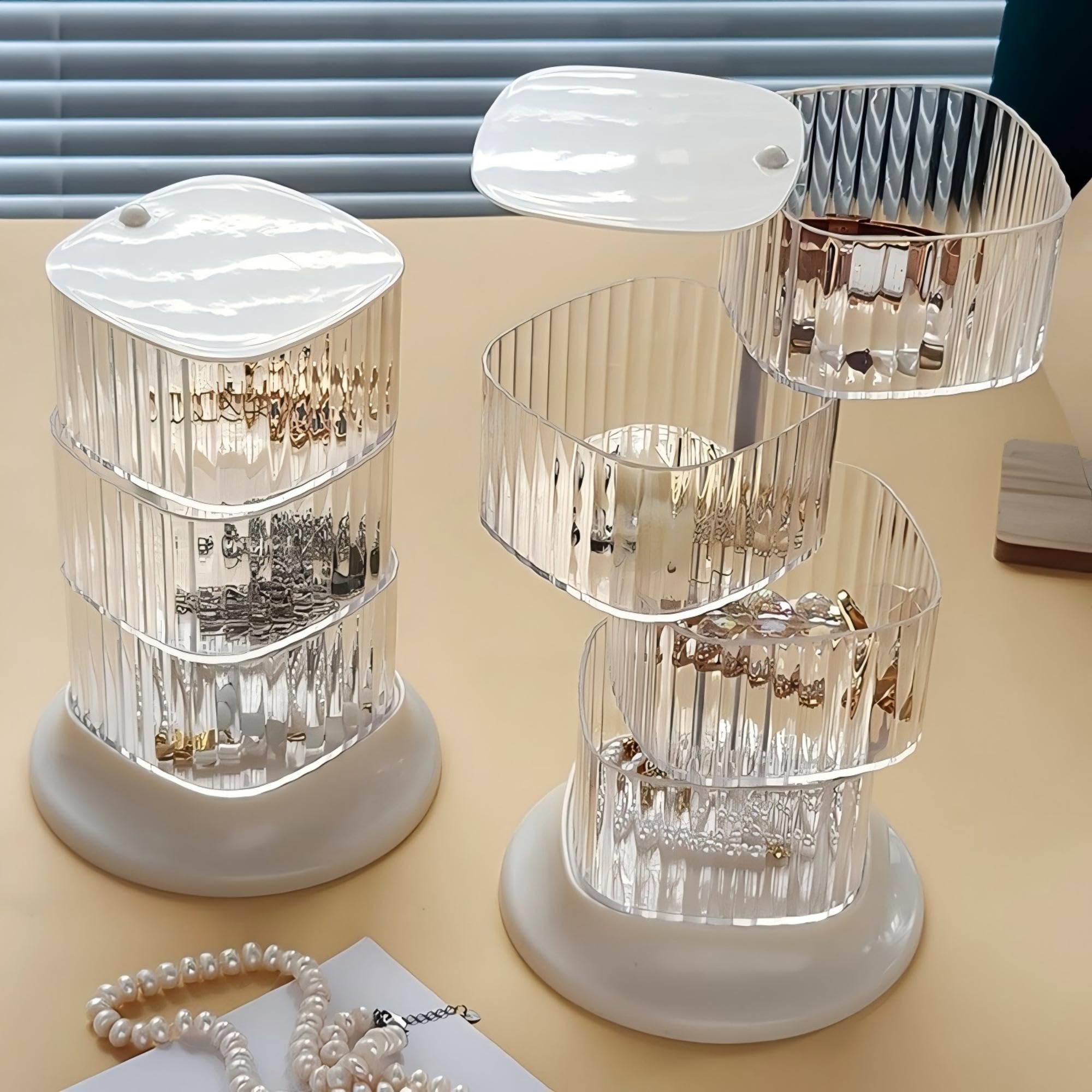 AevumTech Hair Accessory Organizer — 4-Layer Rotating Clear Organizer (White)