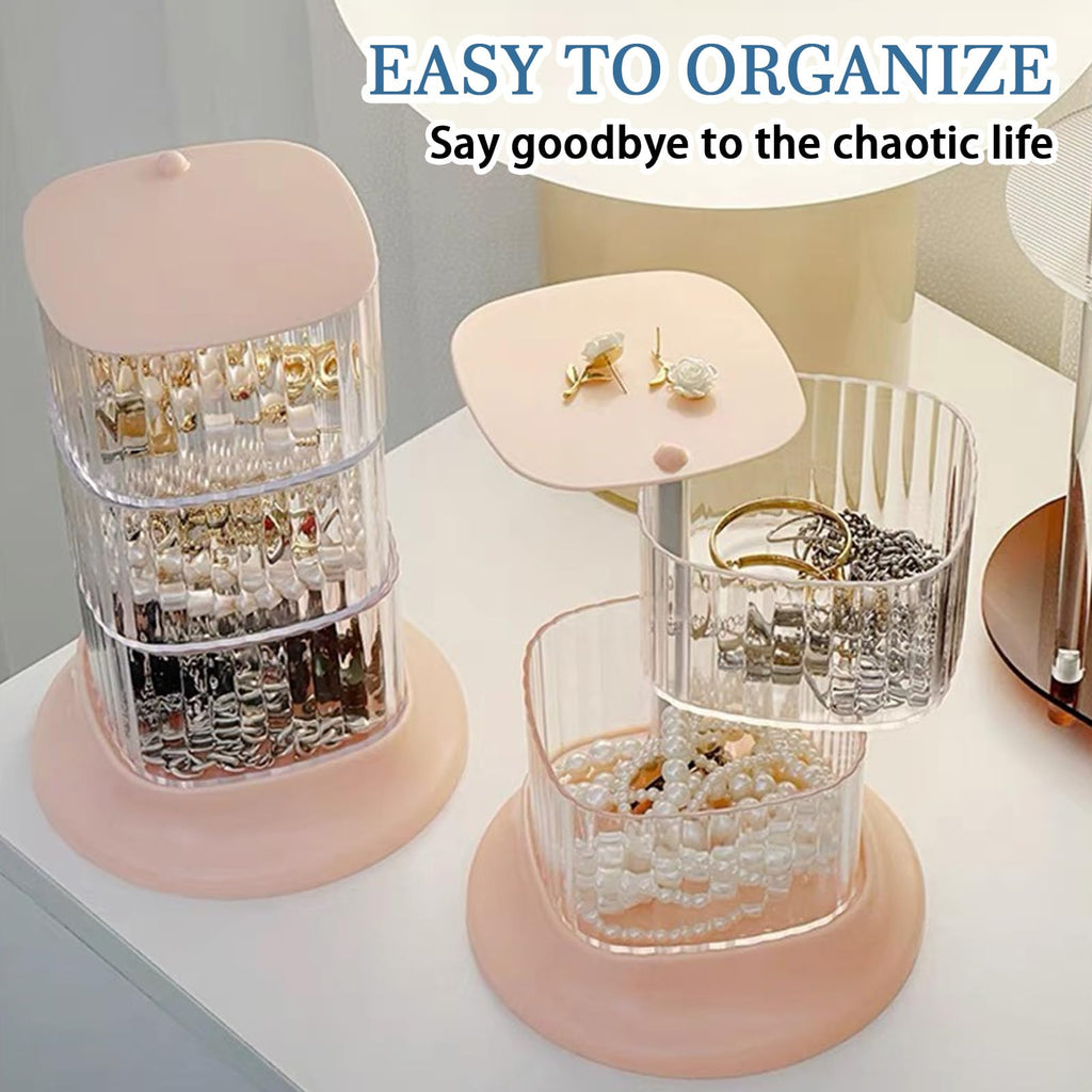 AevumTech Hair Accessory Organizer — 4-Layer Rotating Clear Storage (Pink)