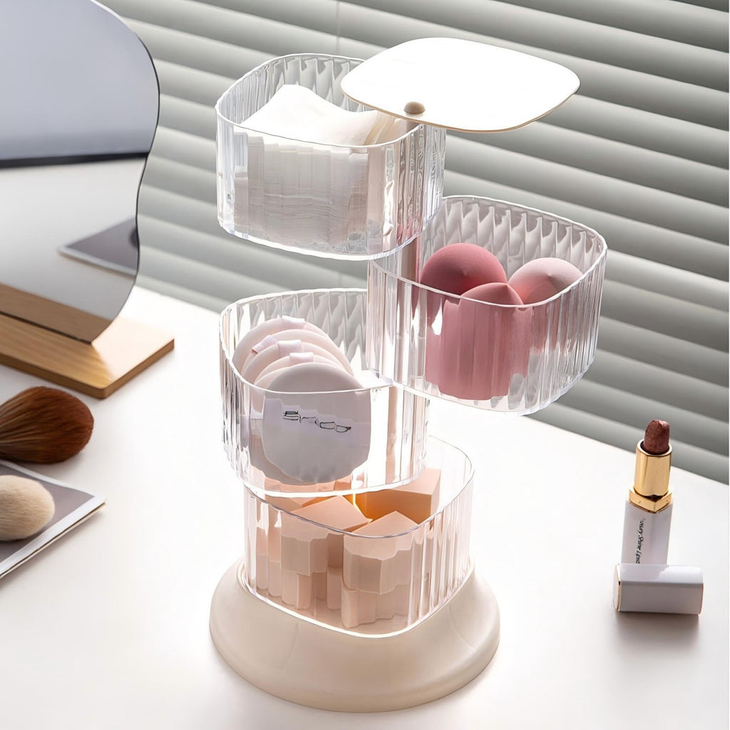 AevumTech Hair Accessory Organizer — 4-Layer Rotating Clear Organizer (White)