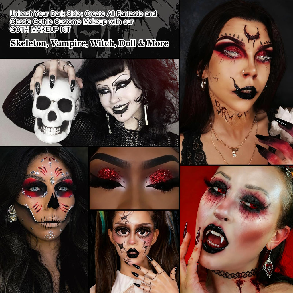 Afflano Goth Makeup Kit – 26-Piece Halloween SFX Set for Creative Gothic Looks