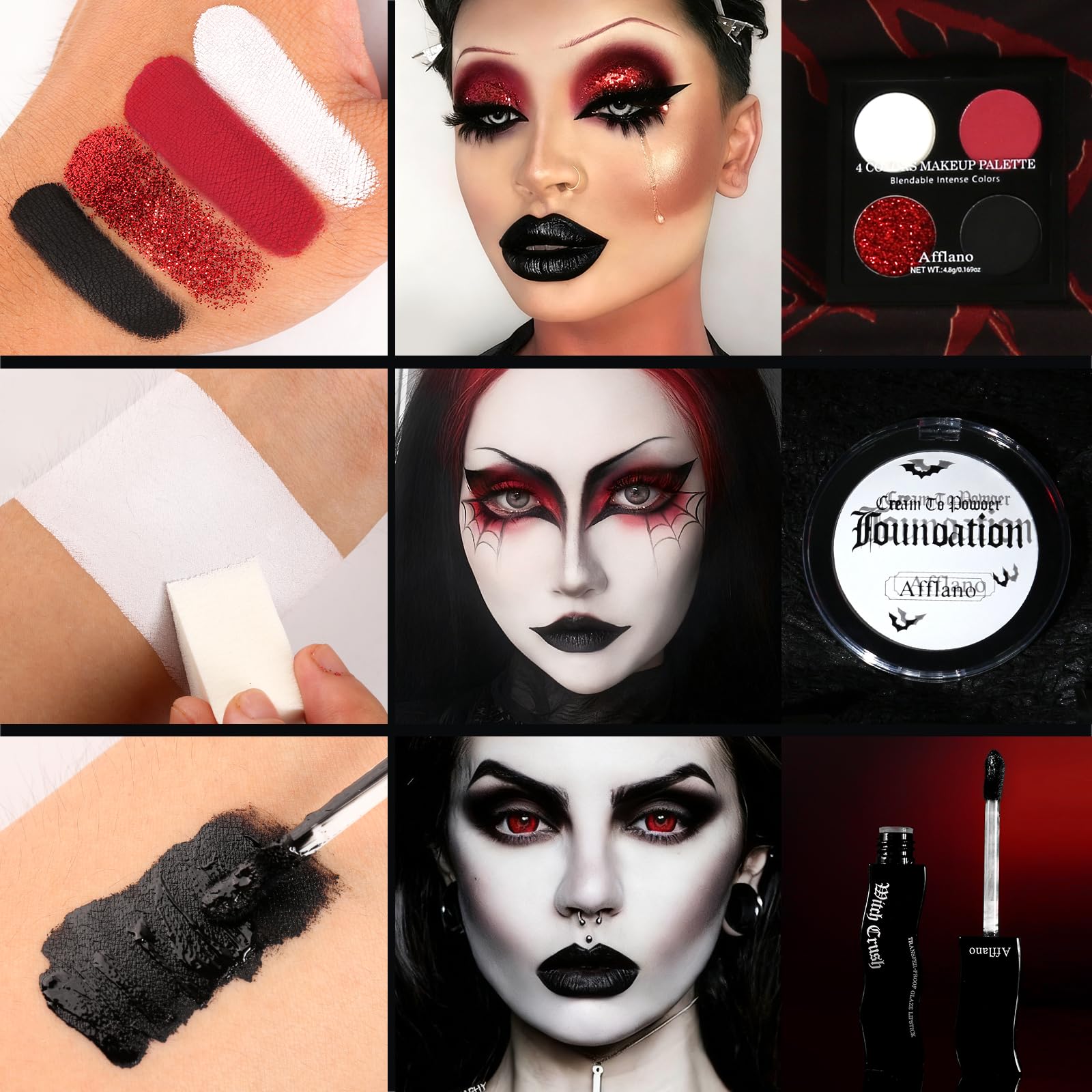 Afflano Goth Makeup Kit – 26-Piece Halloween SFX Set for Creative Gothic Looks