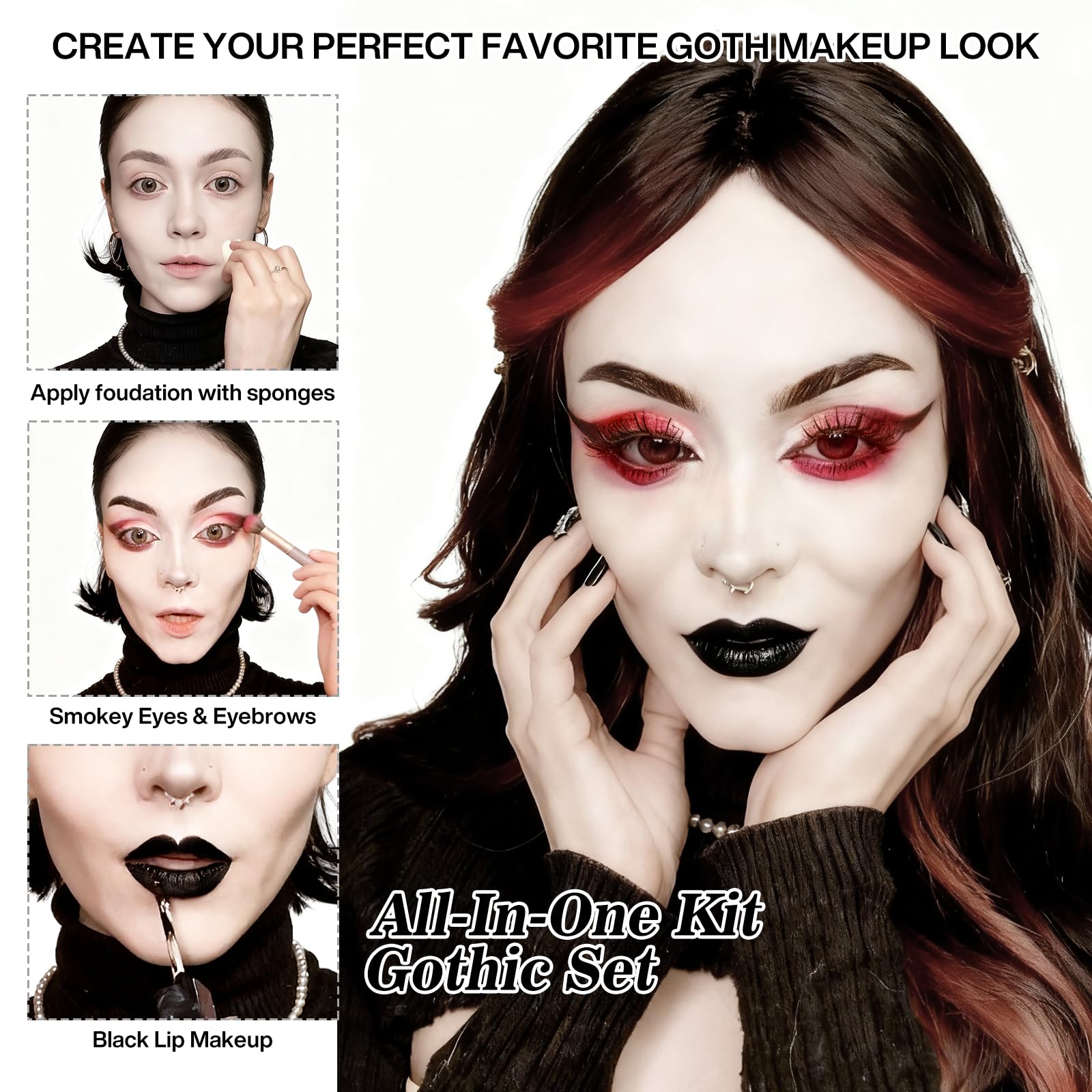 Afflano Goth Makeup Kit – 26-Piece Halloween SFX Set for Creative Gothic Looks