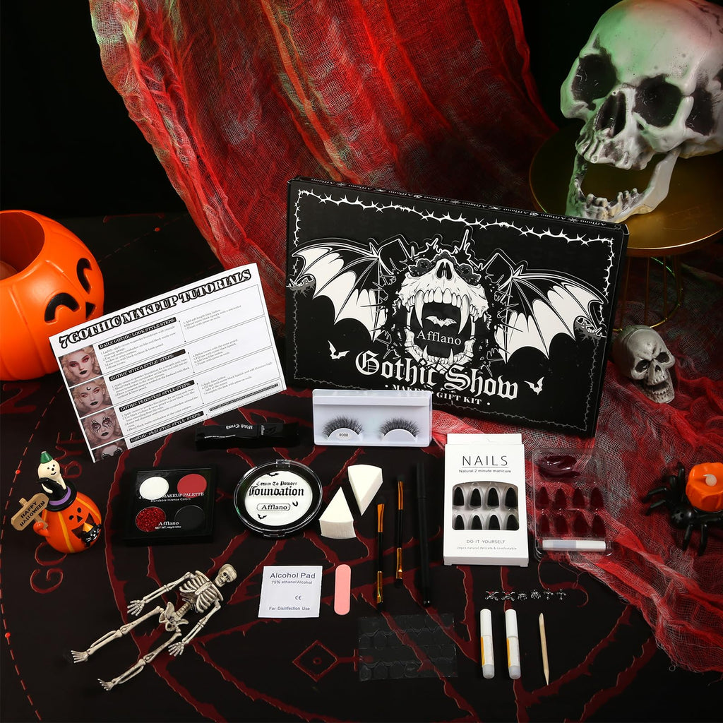 Afflano Goth Makeup Kit – 26-Piece Halloween SFX Set for Creative Gothic Looks