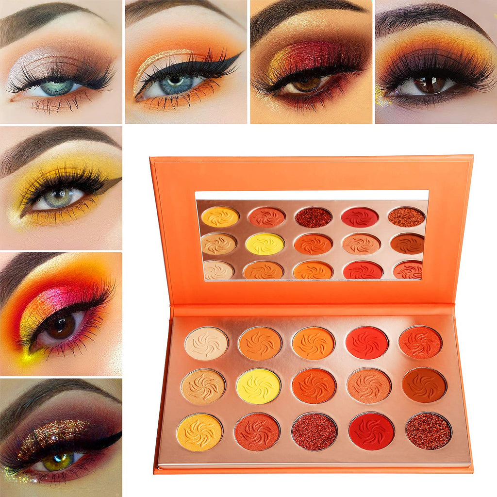 Afflano Sunset 15-Color Eyeshadow Palette – Warm Red-Orange Tones, Cruelty-Free