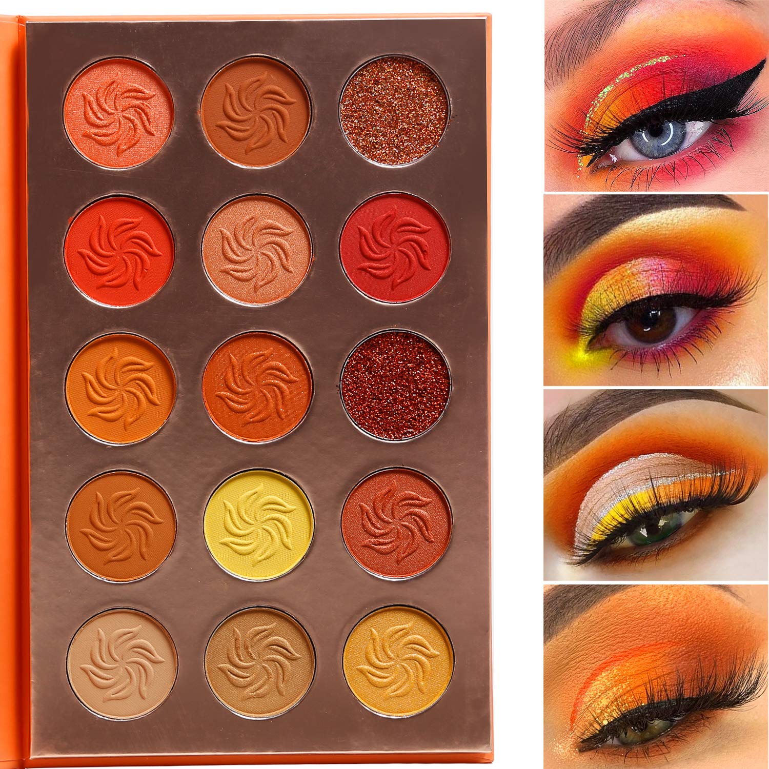 Afflano Sunset 15-Color Eyeshadow Palette – Warm Red-Orange Tones, Cruelty-Free
