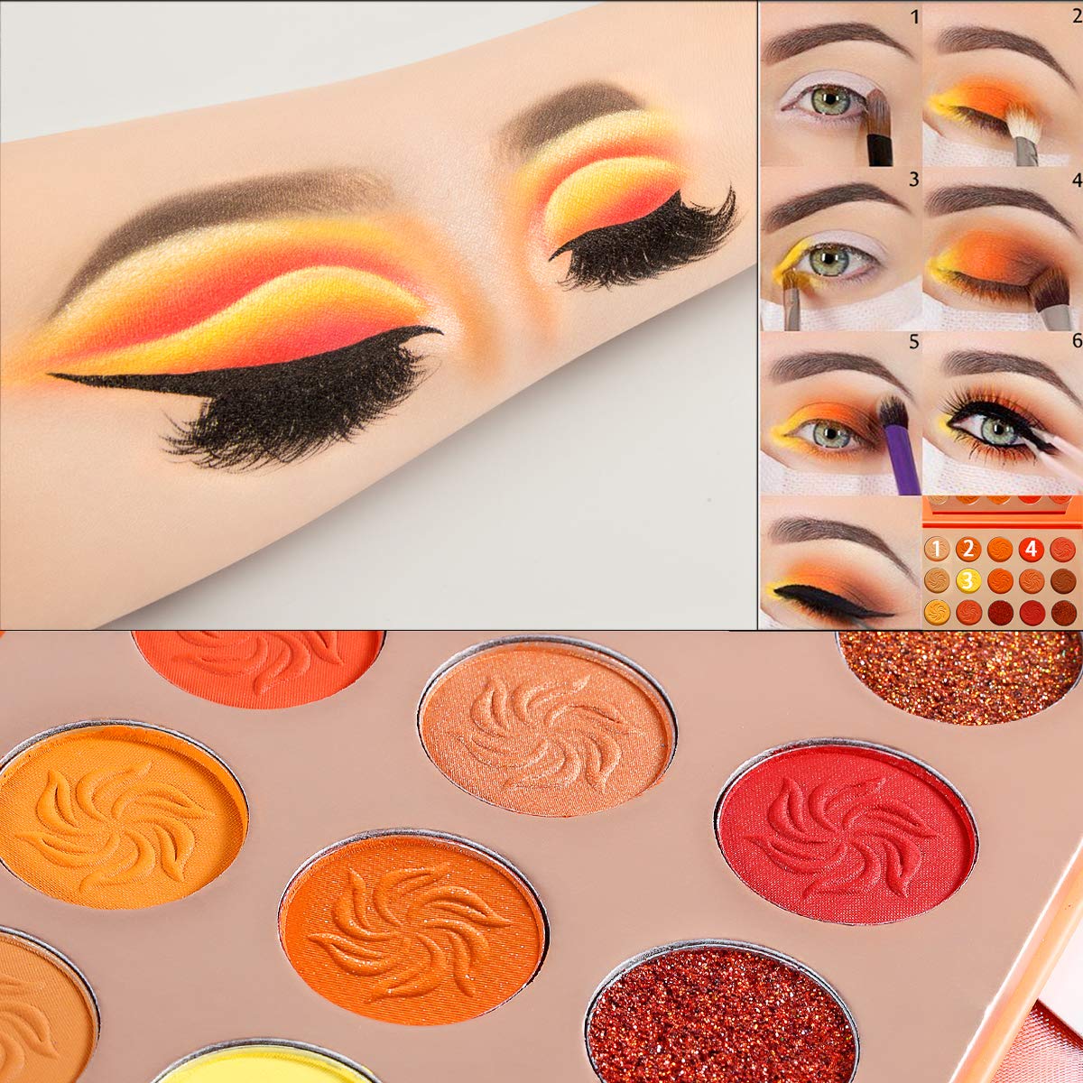 Afflano Sunset 15-Color Eyeshadow Palette – Warm Red-Orange Tones, Cruelty-Free