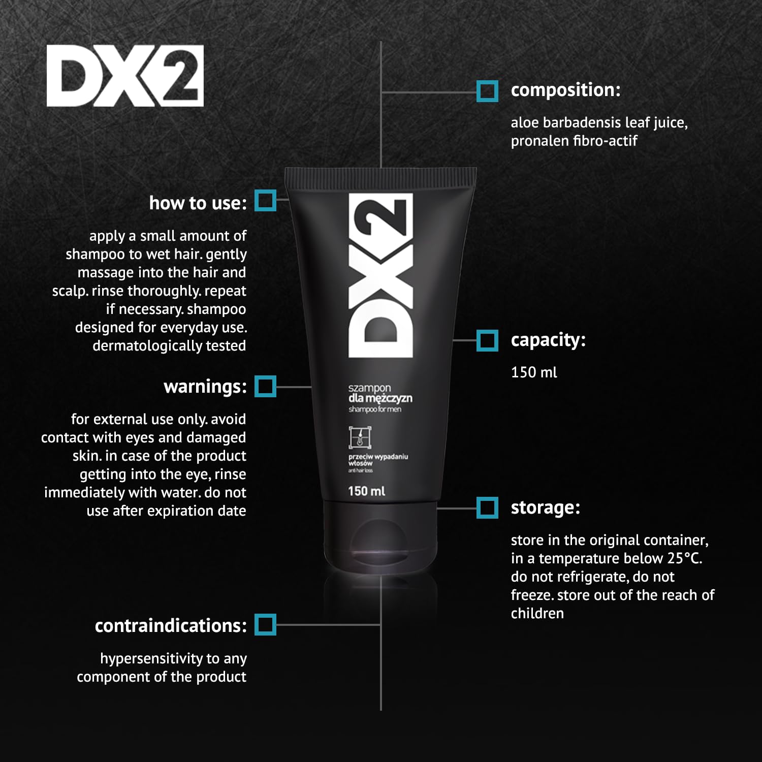 DX2 Hair Loss Shampoo for Men by Aflofarm | Restore Follicles & Revitalize Thinning Hair – 150ml