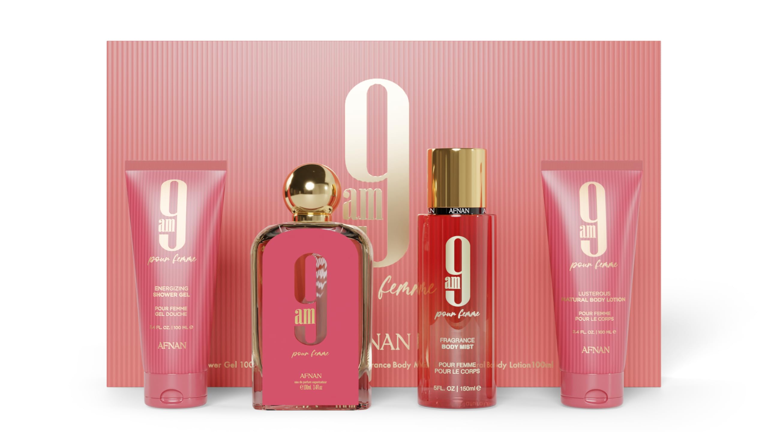 Afnan 9 AM Pour Femme Luxury Gift Set - 4-Piece Fragrance & Body Care Collection