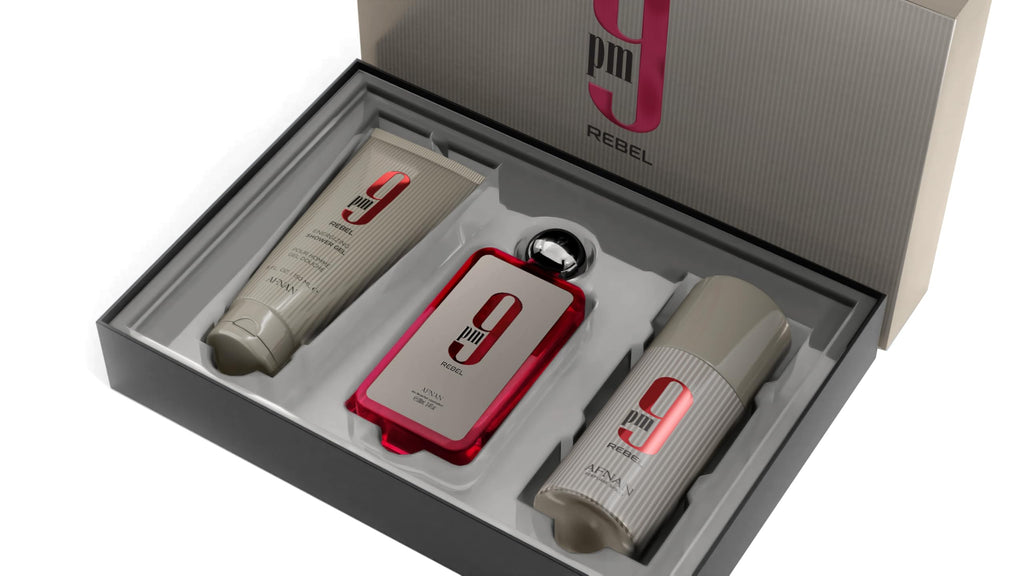 Afnan 9 PM Rebel Unisex Luxury Gift Set – EDP 3.4 oz, Deodorant 5 oz, Shower Gel 5 oz