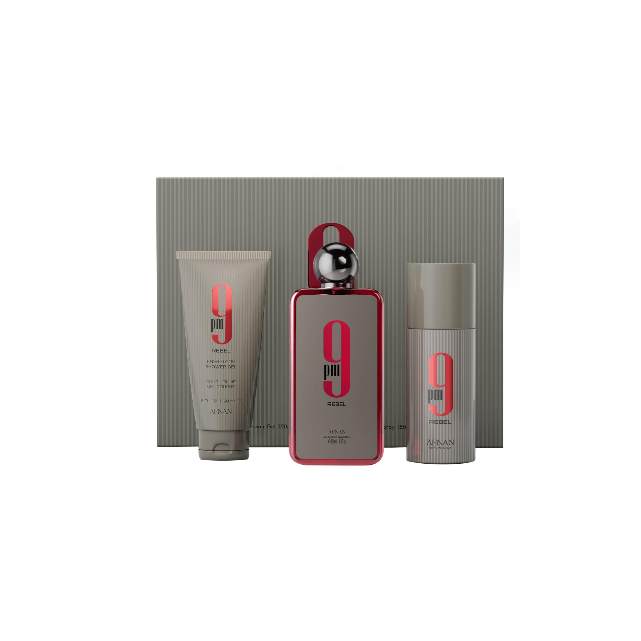 Afnan 9 PM Rebel Unisex Luxury Gift Set – EDP 3.4 oz, Deodorant 5 oz, Shower Gel 5 oz