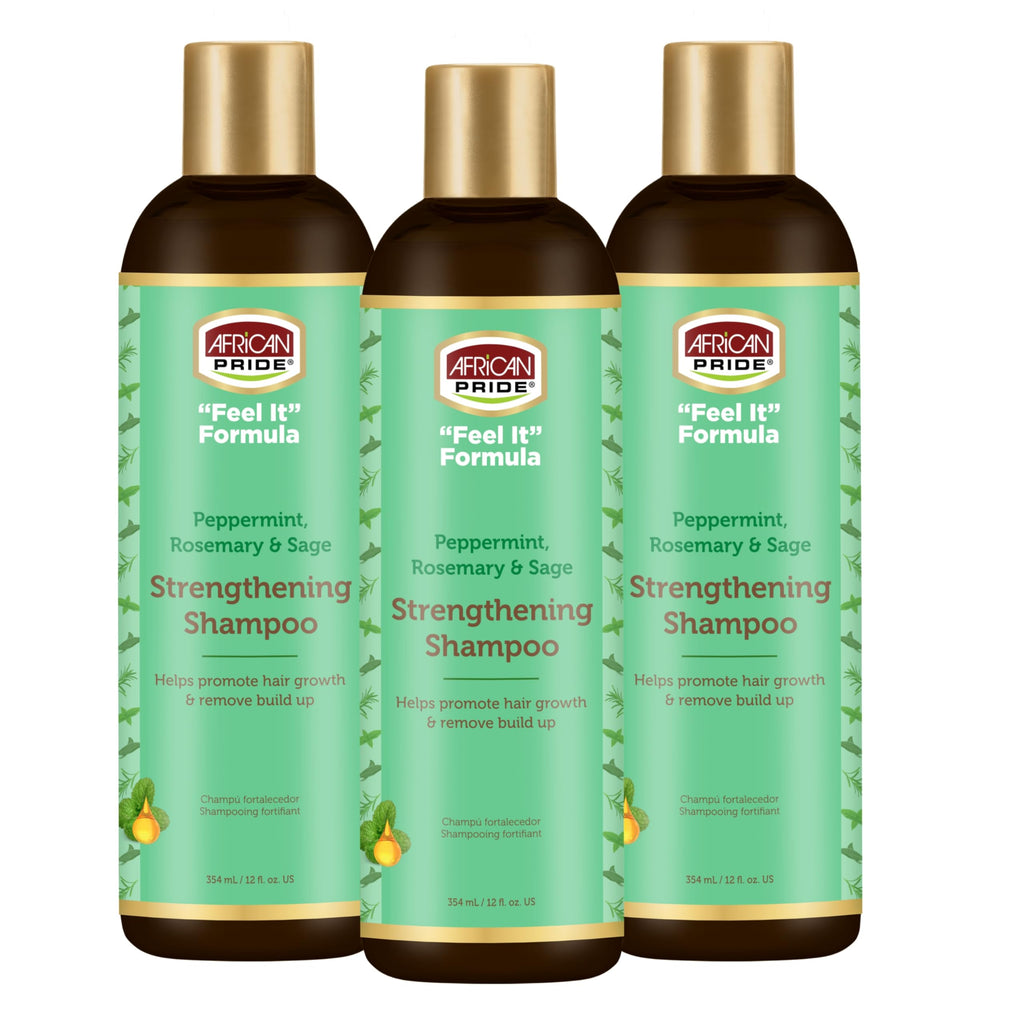 African Pride Feel It Formula Strengthening Shampoo – Peppermint, Rosemary & Sage – 12 oz (3-Pack)