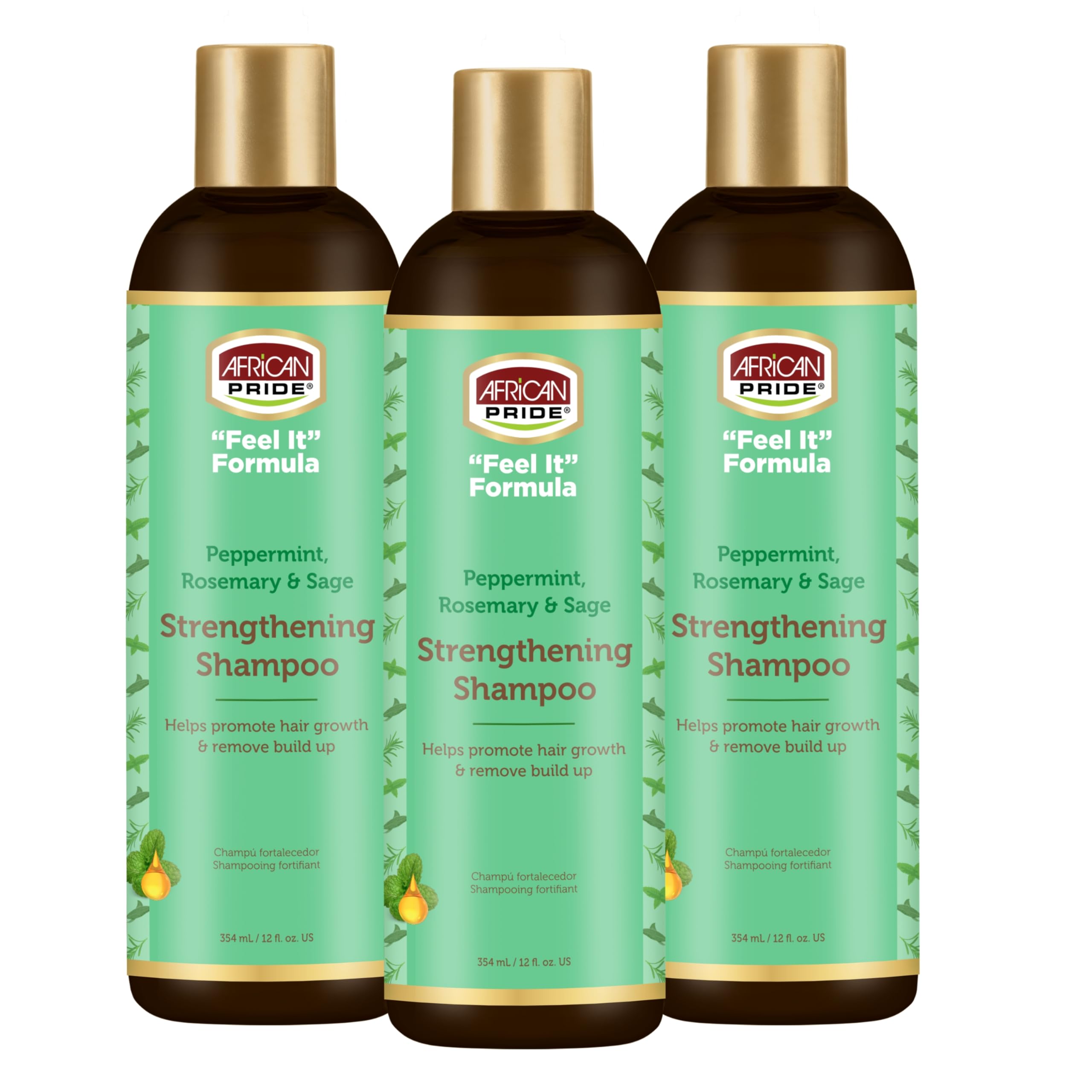 African Pride Feel It Formula Strengthening Shampoo – Peppermint, Rosemary & Sage – 12 oz (3-Pack)