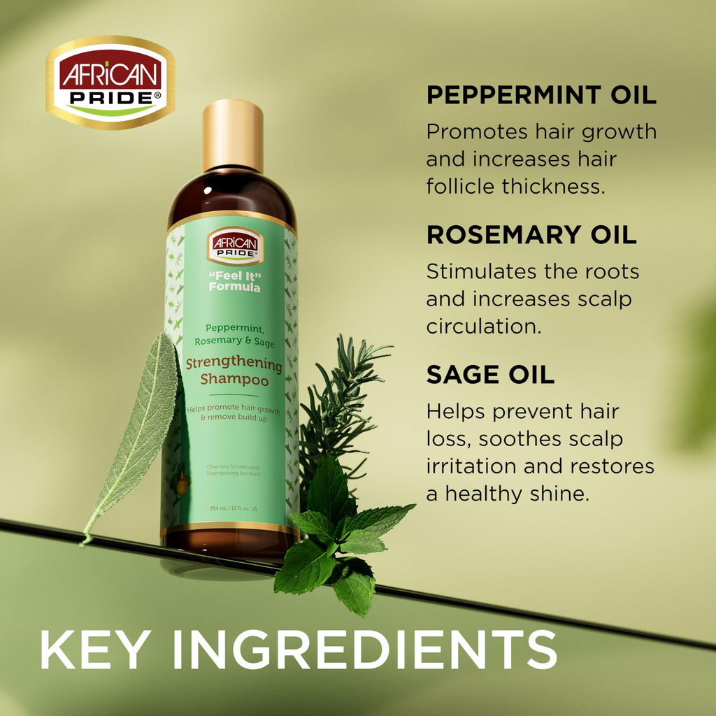 African Pride Feel It Formula Strengthening Shampoo – Peppermint, Rosemary & Sage – 12 oz (3-Pack)