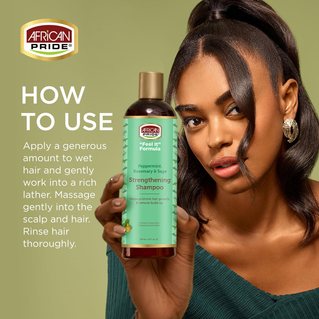 African Pride Feel It Formula Strengthening Shampoo – Peppermint, Rosemary & Sage – 12 oz (3-Pack)