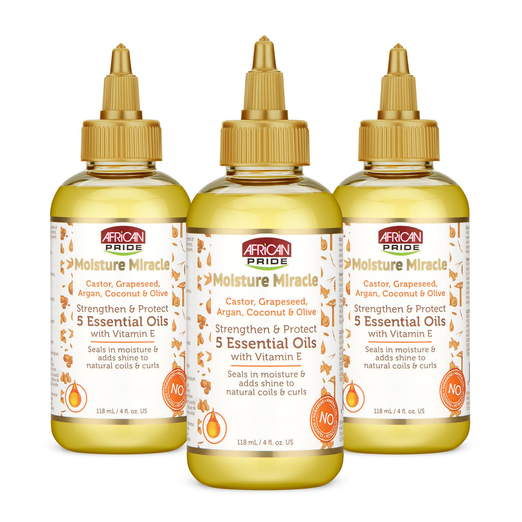 African Pride Moisture Miracle 5 Essential Hair Oils with Vitamin E – 3-Pack
