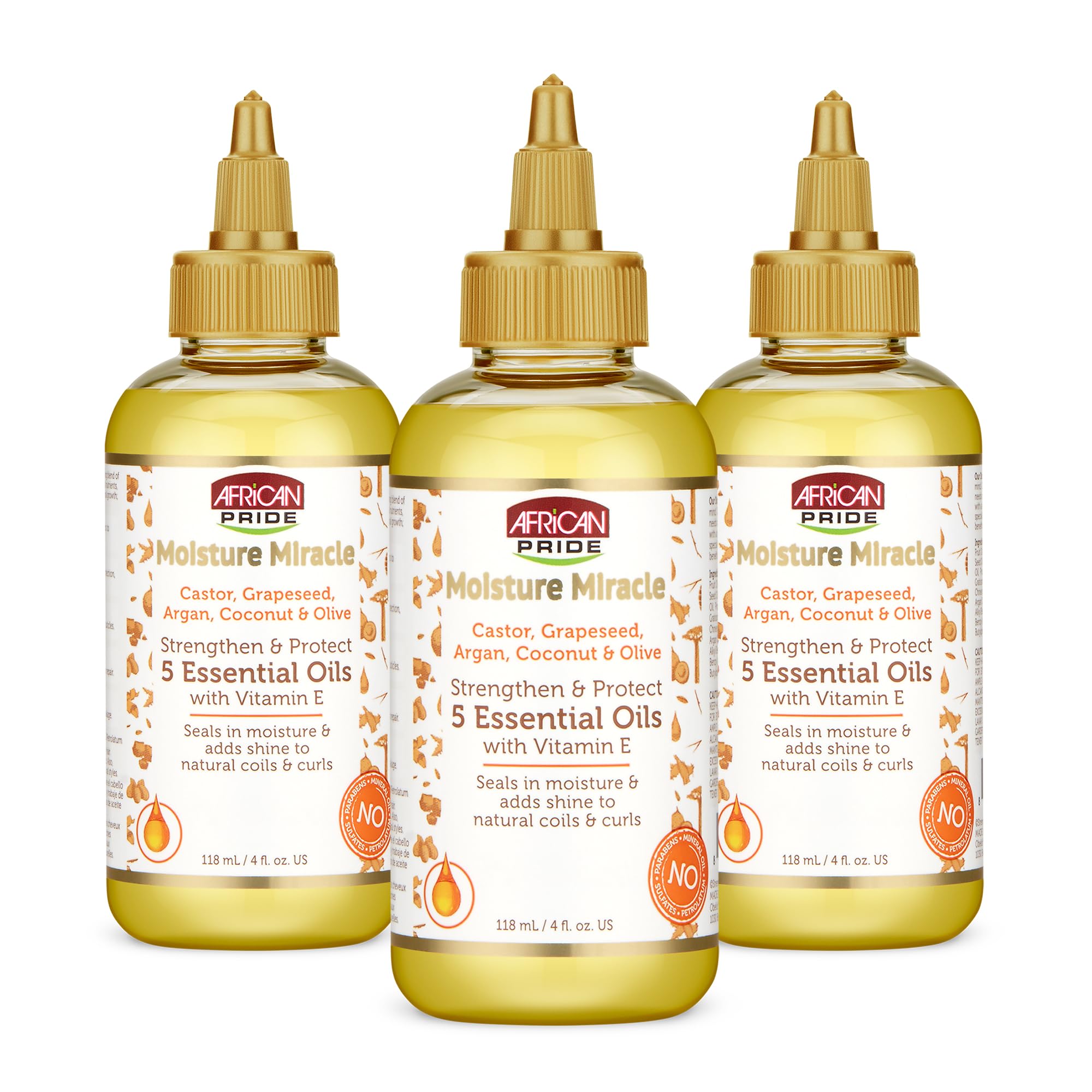 African Pride Moisture Miracle 5 Essential Hair Oils with Vitamin E – 3-Pack