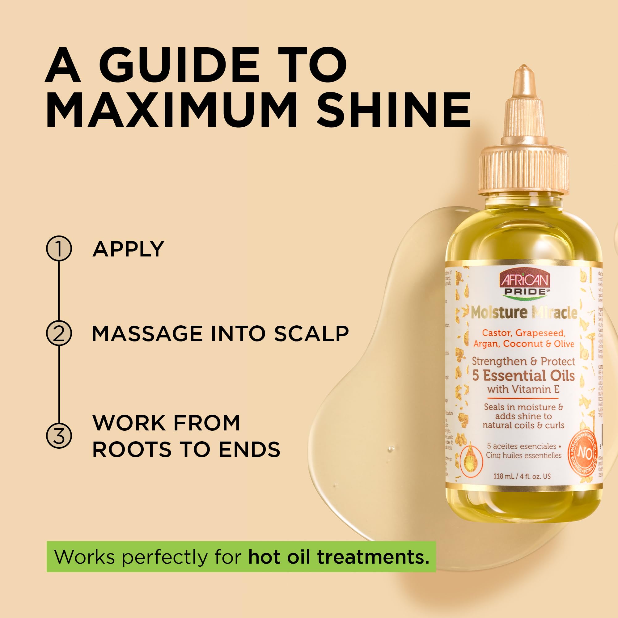 African Pride Moisture Miracle 5 Essential Hair Oils with Vitamin E – 3-Pack