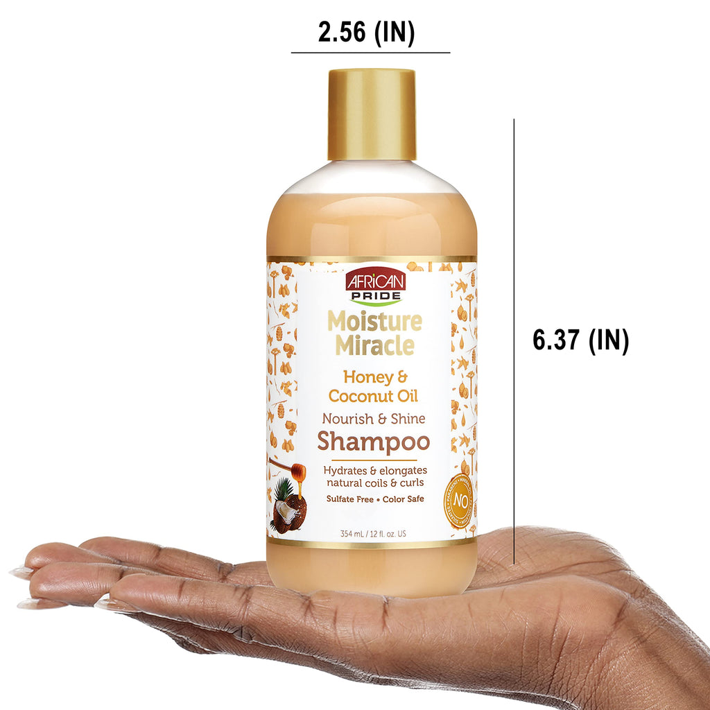 African Pride Moisture Miracle Honey & Coconut Oil Shampoo – For Natural Coils & Curls, Sulfate Free, Color Safe, 12 oz (3 Pack)