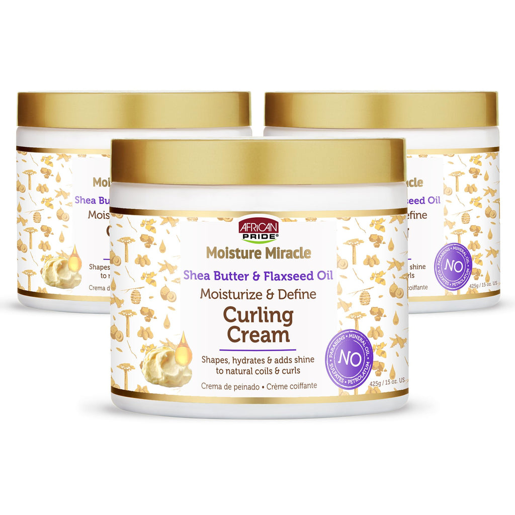 African Pride Moisture Miracle Curling Cream — 15 Oz (3 Pack) for Defined, Shiny Curls