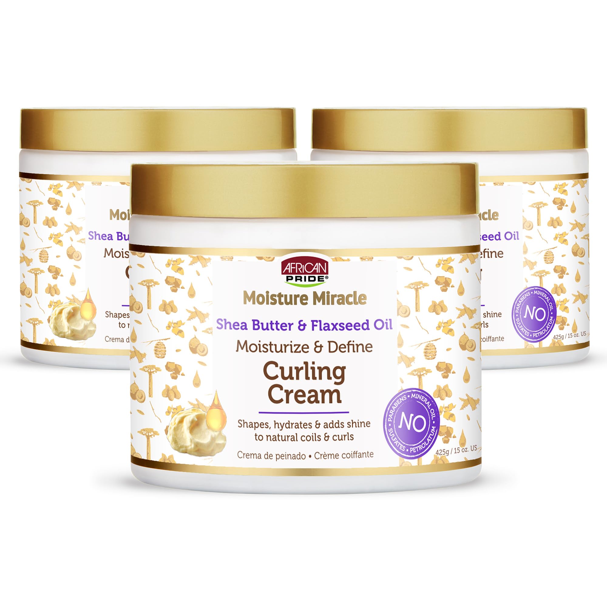 African Pride Moisture Miracle Curling Cream — 15 Oz (3 Pack) for Defined, Shiny Curls