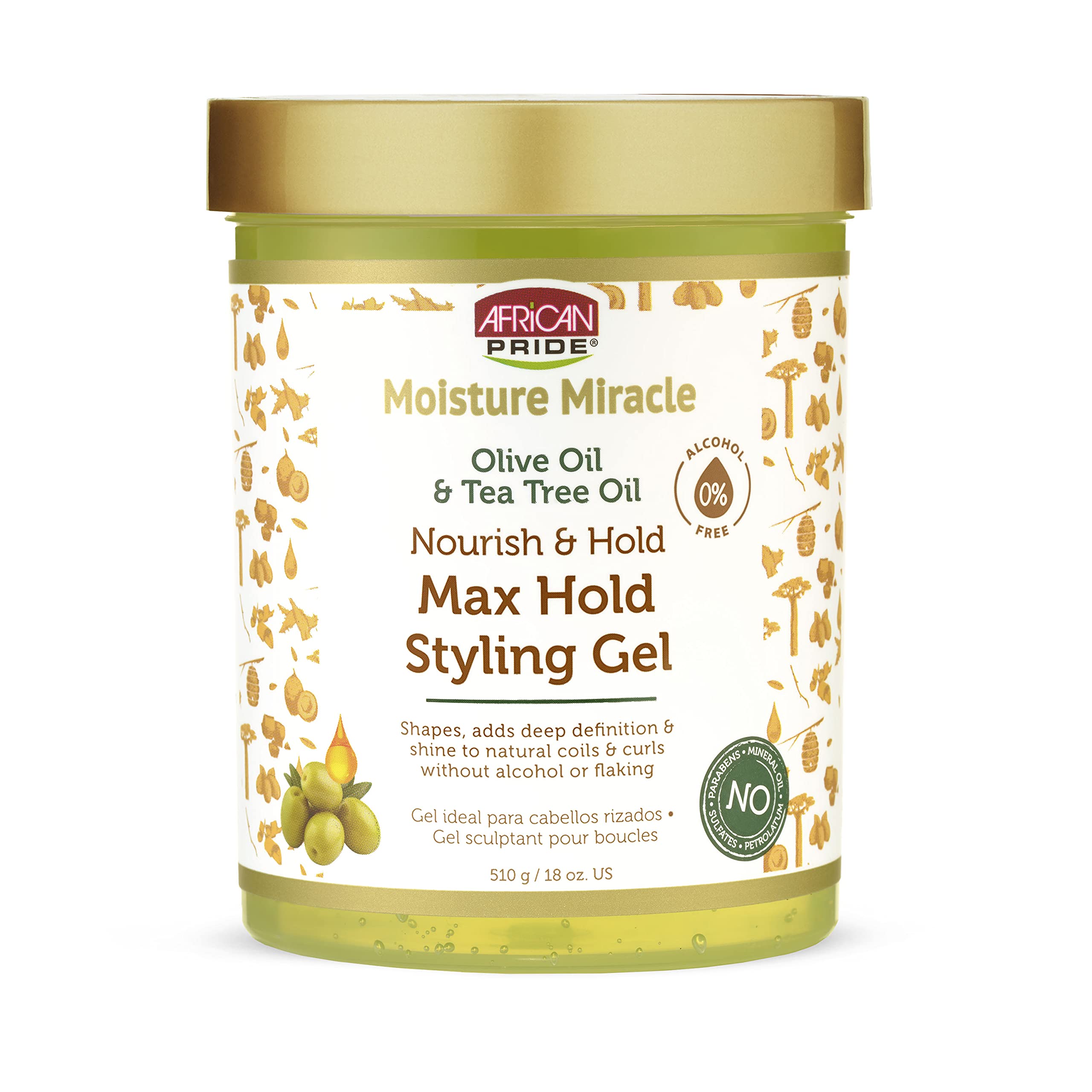African Pride Moisture Miracle Olive & Tea Tree Oil Max Hold Styling Gel (3 Pack) – 18 oz
