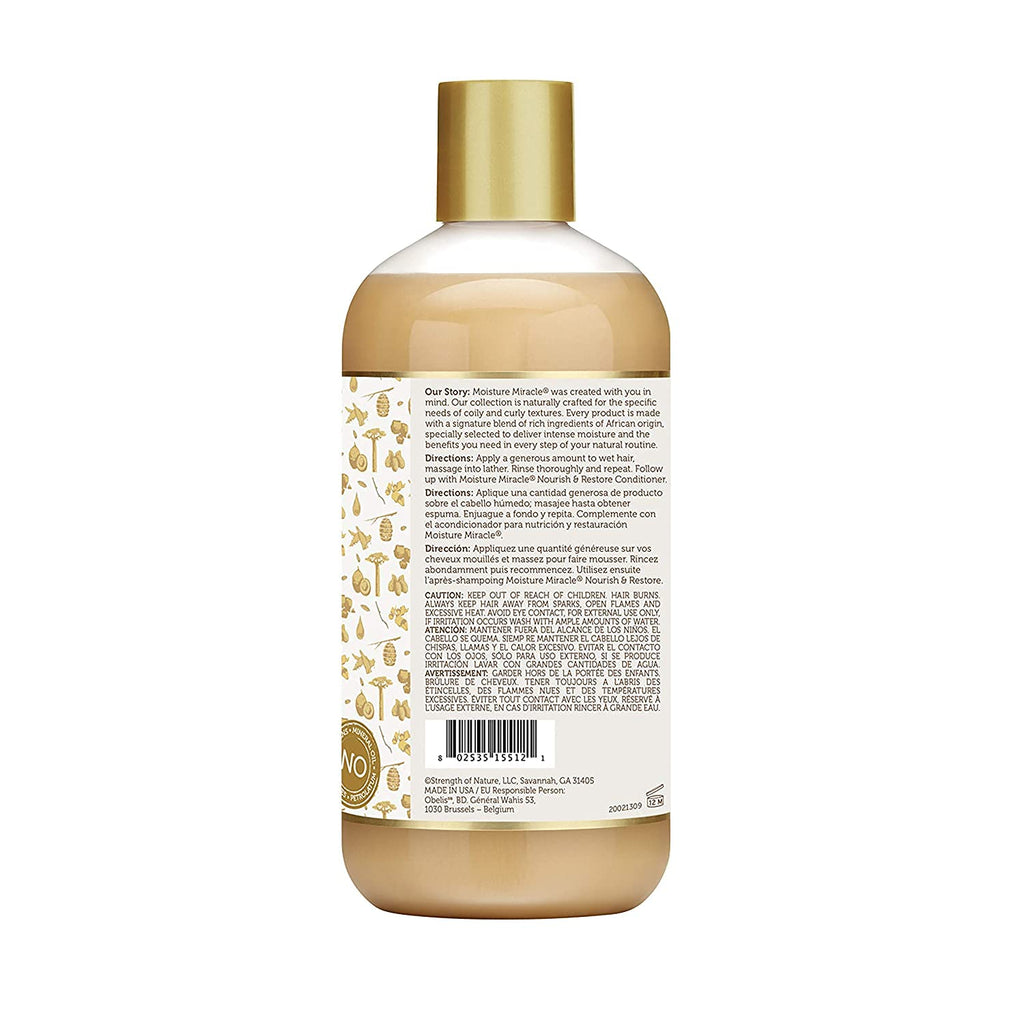 African Pride Moisture Miracle Honey & Coconut Oil Shampoo – For Natural Coils & Curls, Sulfate Free, Color Safe, 12 oz (3 Pack)