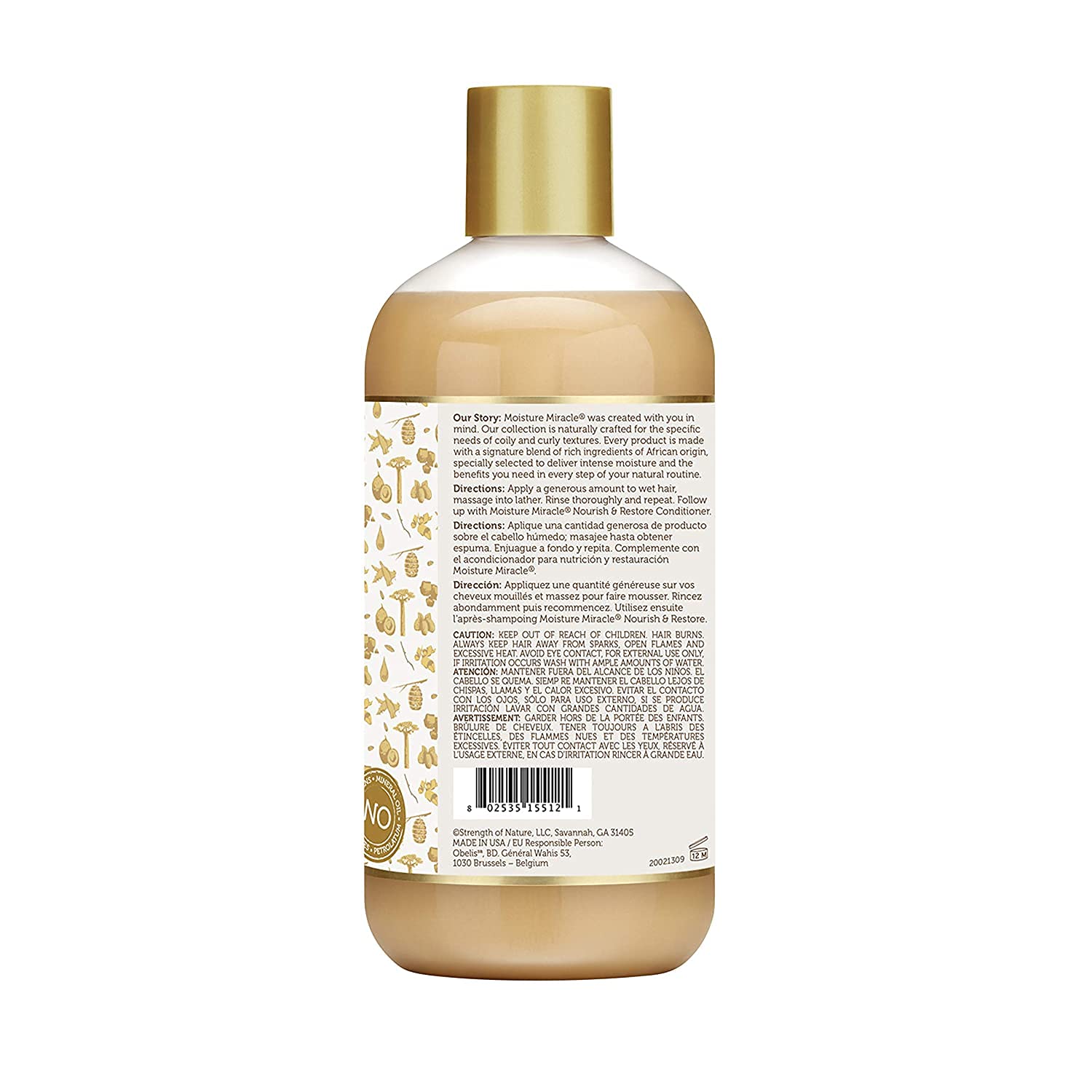 African Pride Moisture Miracle Honey & Coconut Oil Shampoo – For Natural Coils & Curls, Sulfate Free, Color Safe, 12 oz (3 Pack)