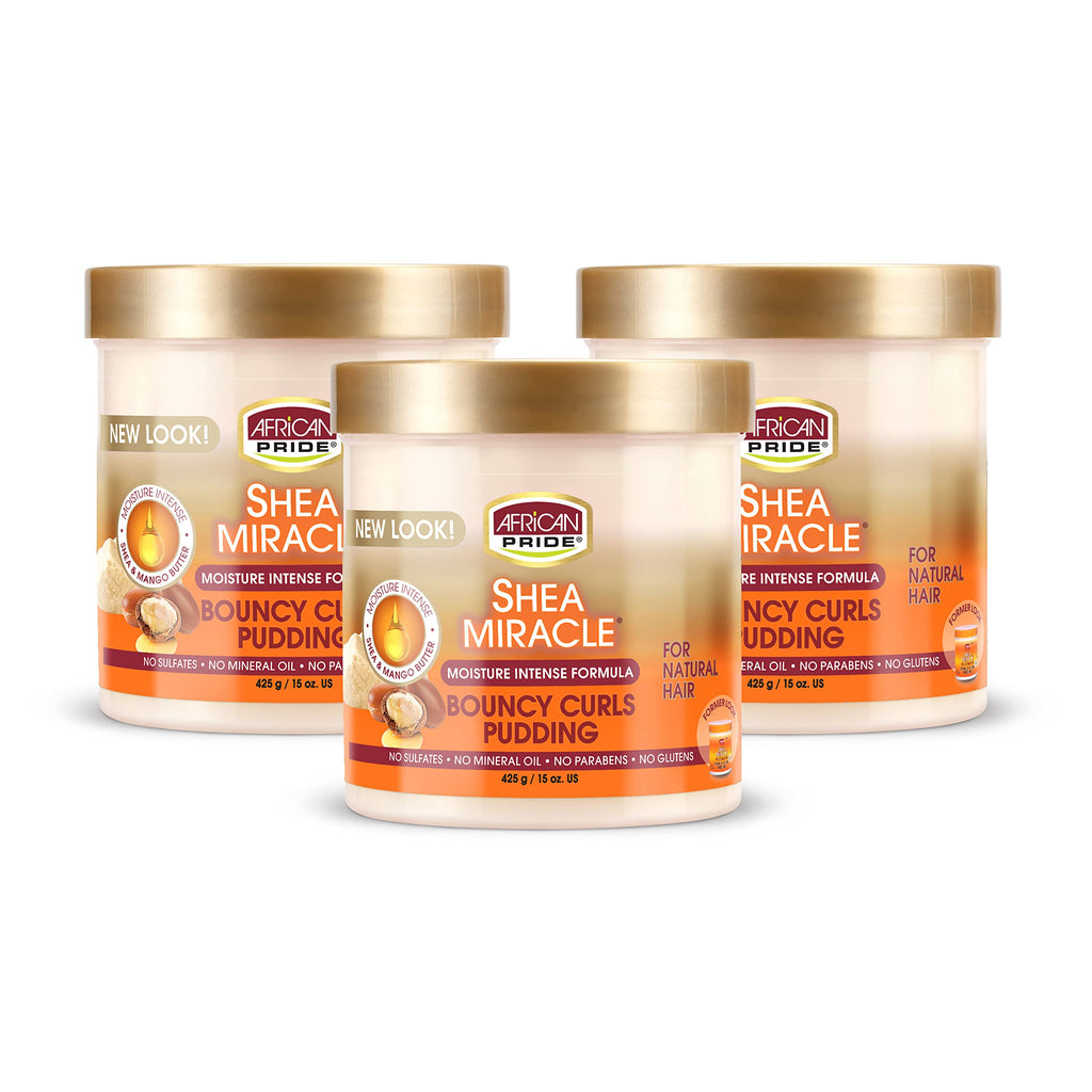 African Pride Shea Miracle Bouncy Curls Pudding (3 Pack) - Define Curls & Tame Frizz, 15 oz
