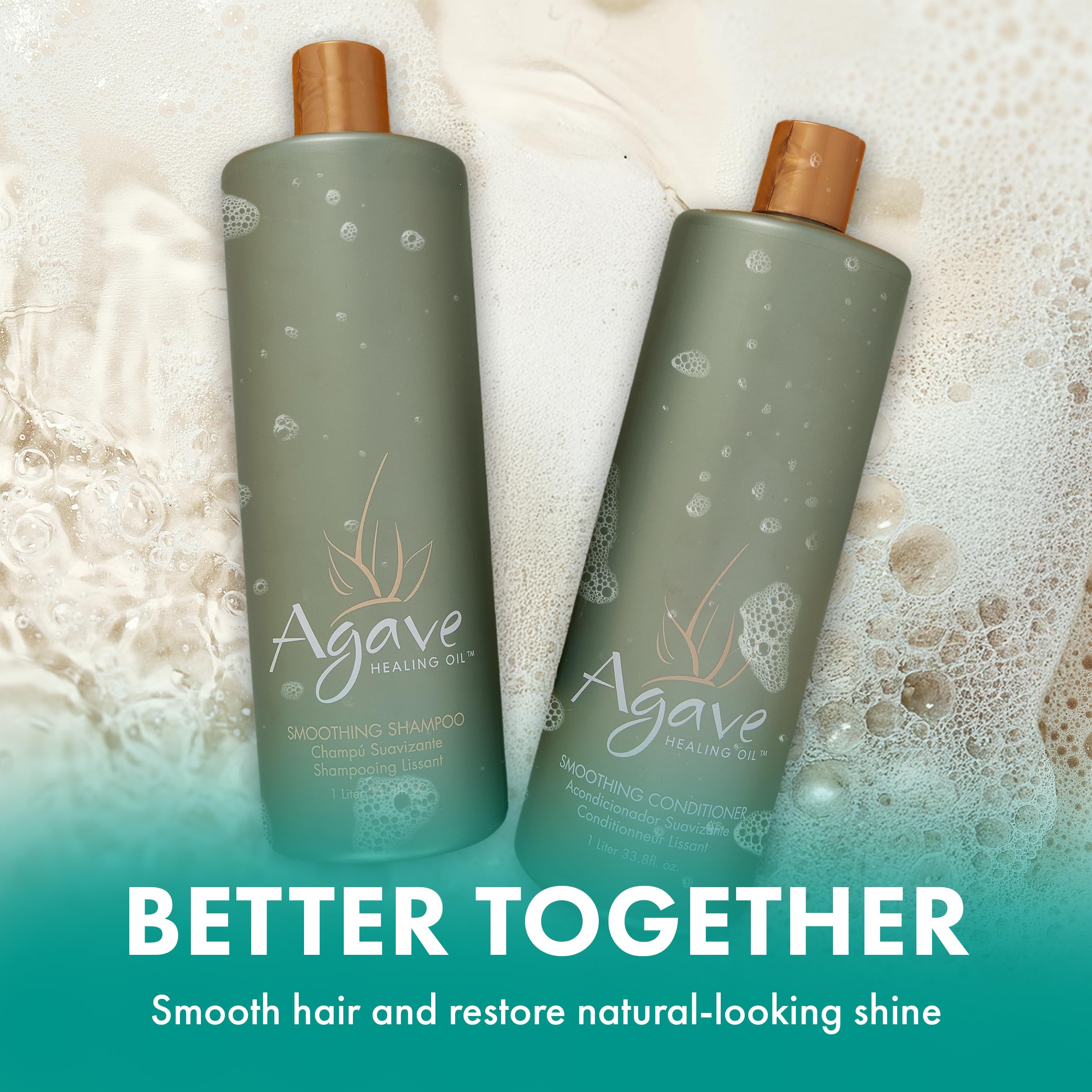 Agave Smoothing Shampoo – Hydration & Frizz Control | Color-Safe, Sulfate-Free (33.8 oz) | Agave Healing Oil