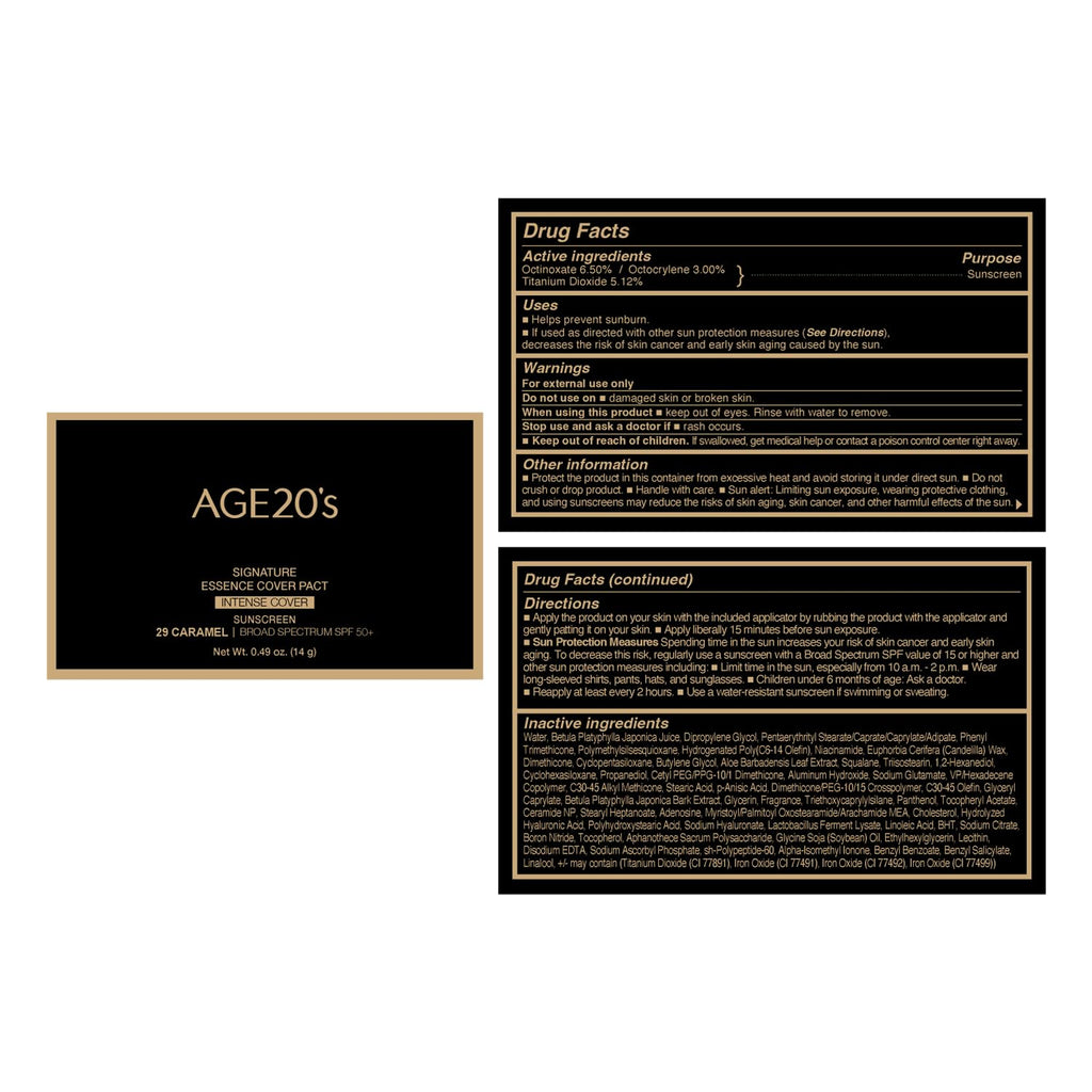 AGE 20's Signature Essence Pact SPF50+ Cream Foundation – 29 Caramel, Dewy Finish, Natural Coverage | Korean Cushion