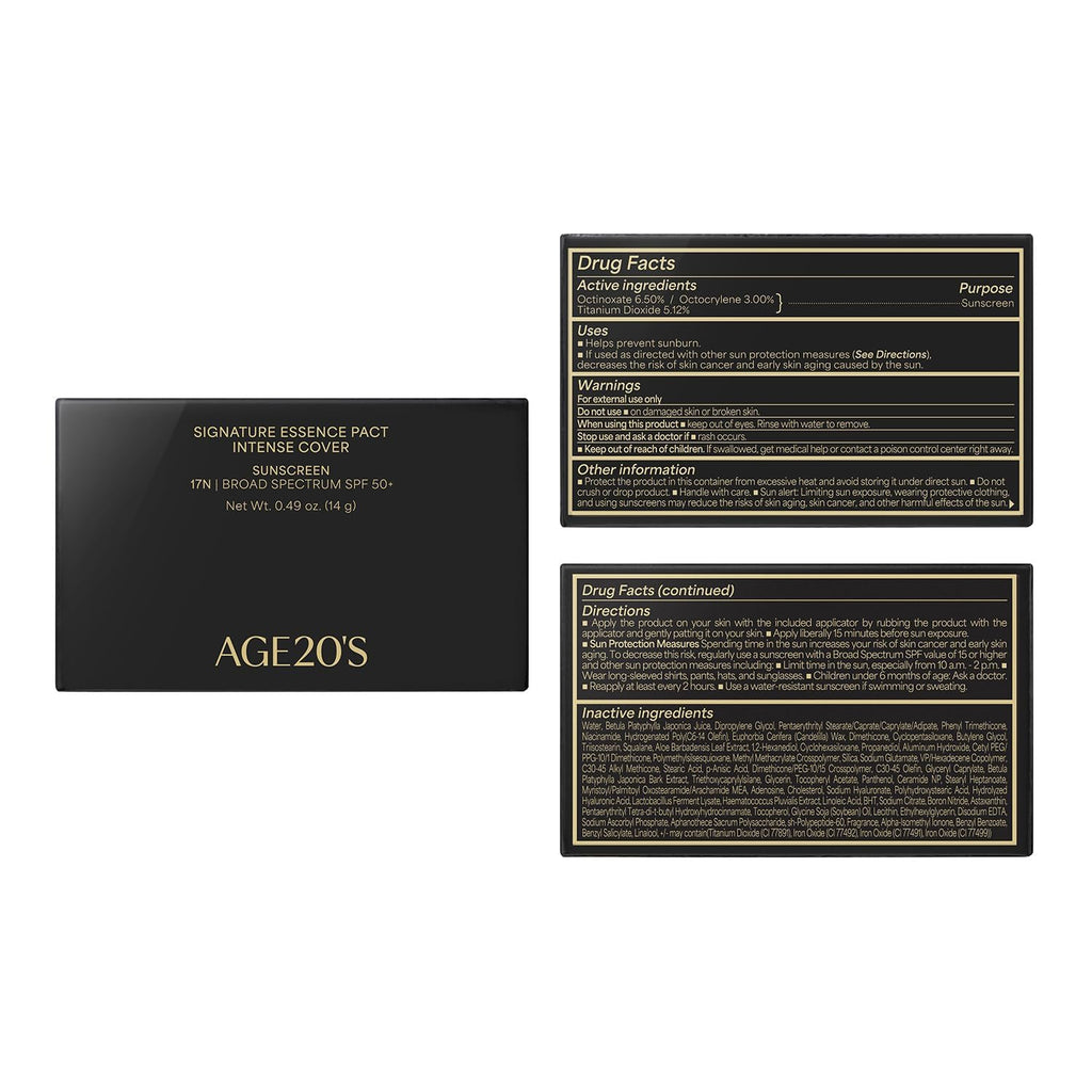 AGE20'S Signature Essence Pact SPF 50+ | Pack of 2 | Ivory 17N | Dewy Cream Foundation
