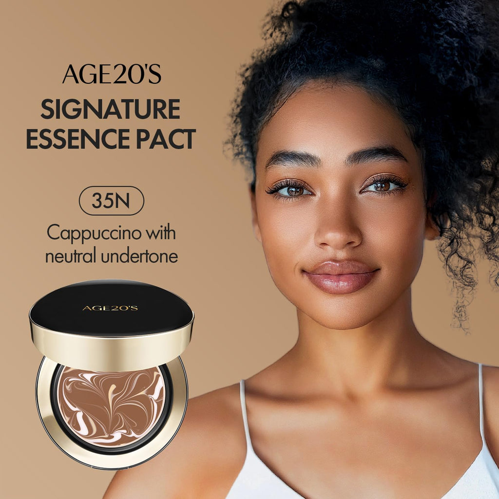 AGE 20's Signature Essence Pact SPF 50+ 35N Cappuccino – Dewy Cream Foundation with Natural Coverage