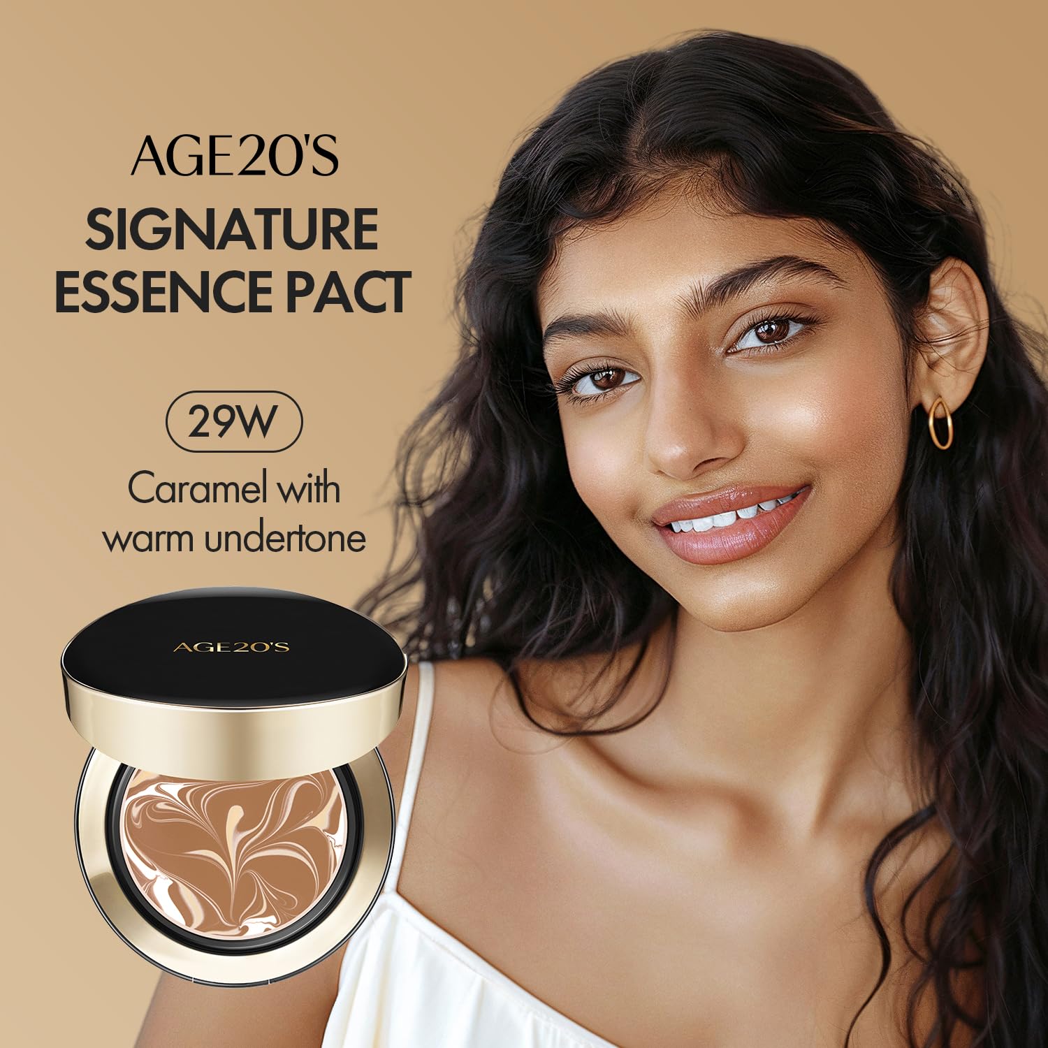 AGE20S Signature Essence Pact SPF50+ 29W Caramel – Cream Cushion Foundation, Dewy Finish