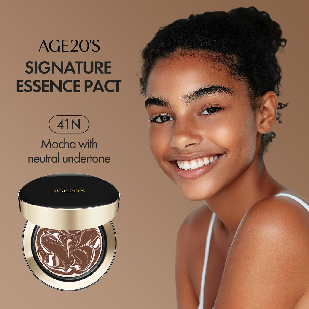 AGE 20's Signature Essence Pact SPF 50+ 41N Mocha – Cream Foundation, Dewy Finish, Natural Coverage