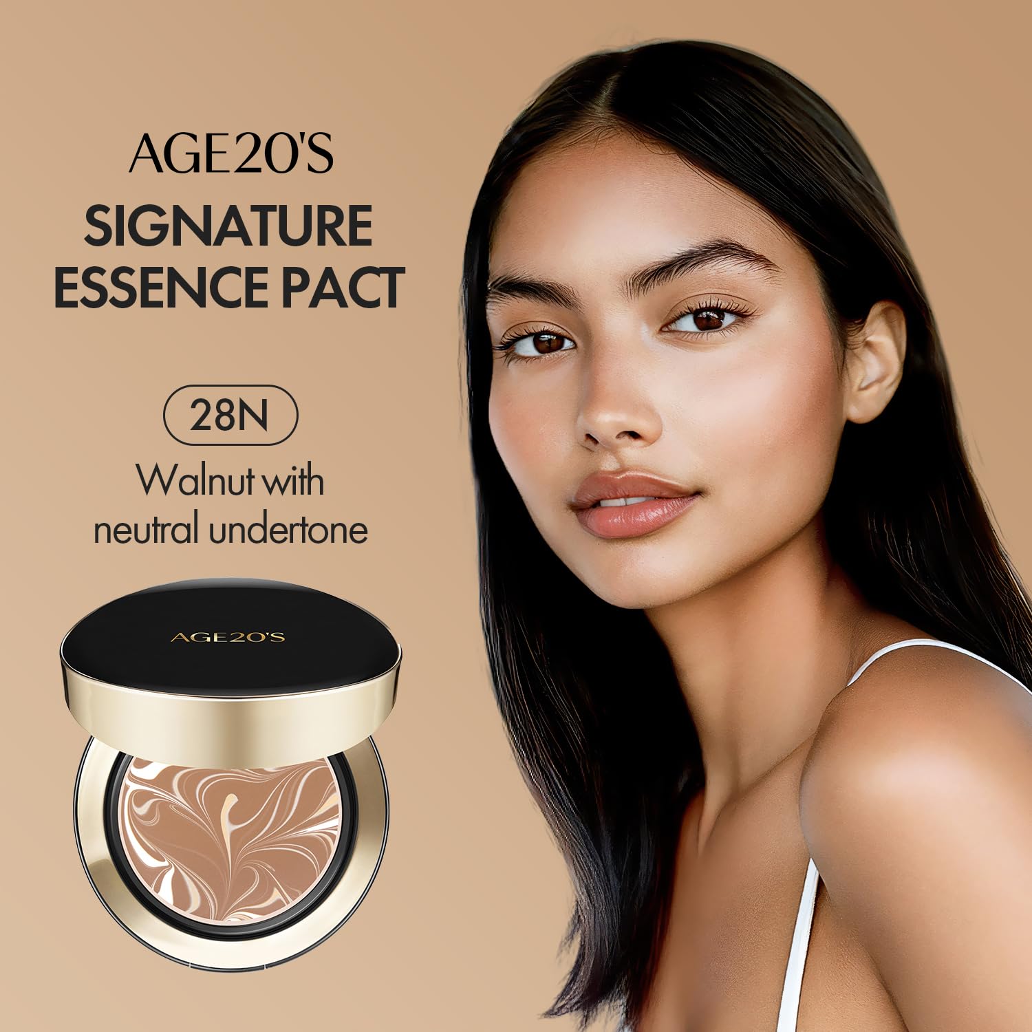AGE 20's Signature Essence Pact SPF 50+ Cream Foundation – 28N Walnut | Dewy Finish & Natural Coverage