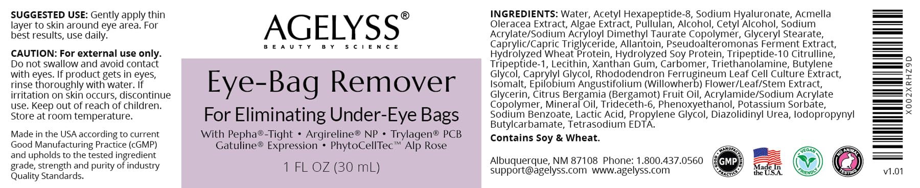 Agelyss Eye-Bag Cream — Deep Hydration for Puffiness, Dark Circles & Wrinkles | Vegan, Cruelty-Free, Paraben-Free | Pack of 6