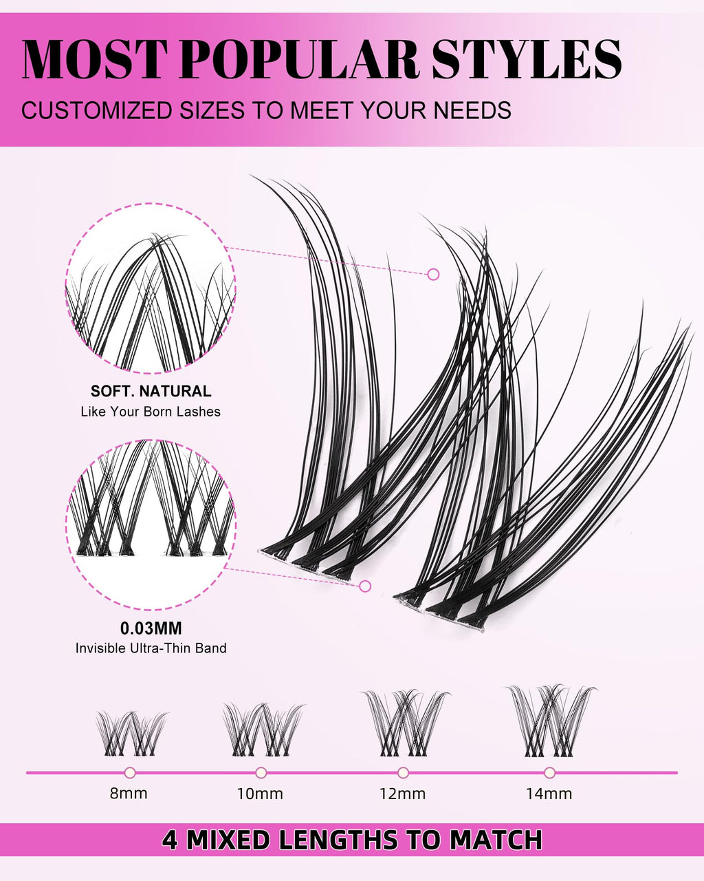 AGGRAD Venus Lash Clusters Kit 8-14mm D Curl – DIY Lash Extensions with Bond, Seal & Tweezers