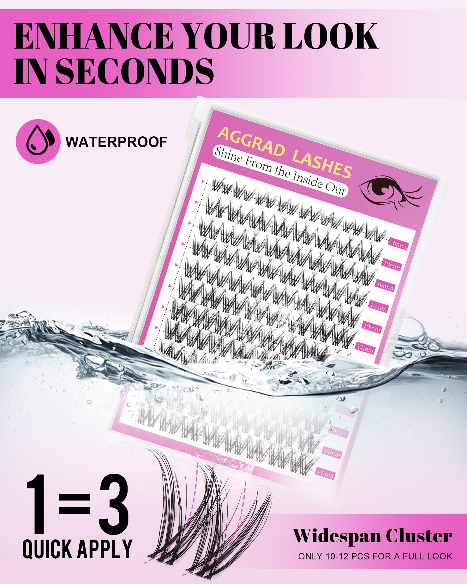 AGGRAD Venus Lash Clusters Kit 8-14mm D Curl – DIY Lash Extensions with Bond, Seal & Tweezers