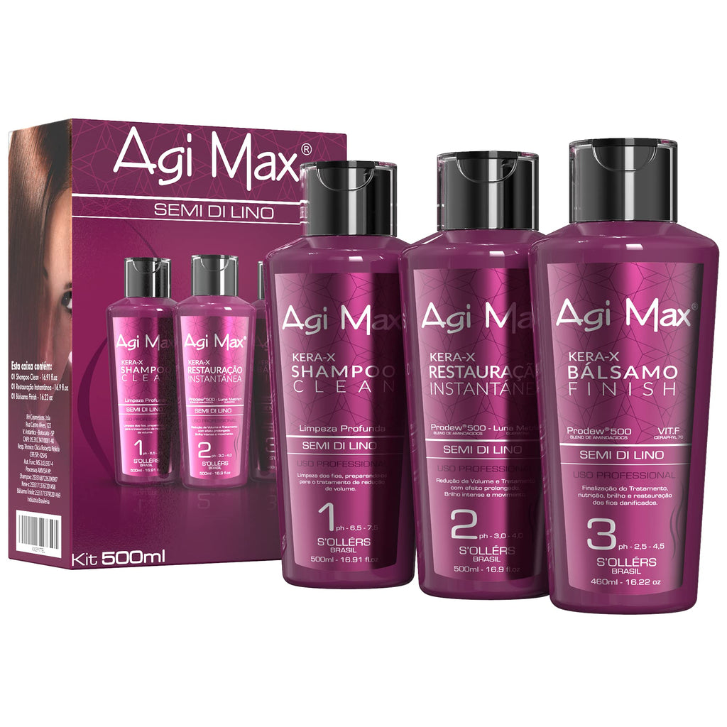 Agi Max Brazilian Keratin Hair Treatment Kit – 3 Steps, 1L, Frizz & Curl Control