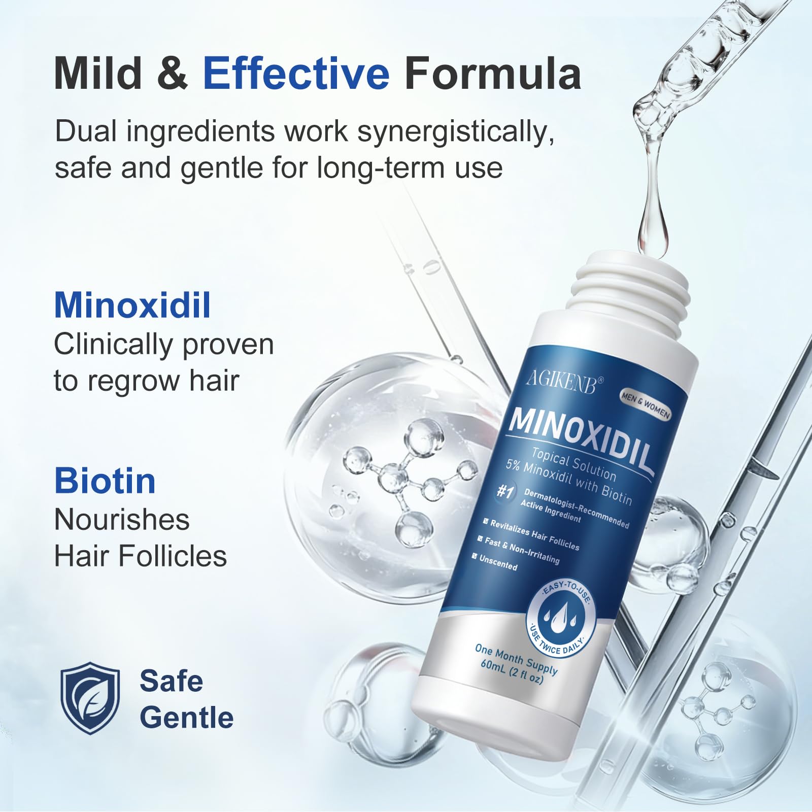 AGIKENB 8 Packs Topical 5% Minoxidil Serum – Hair & Beard Growth Support for Men & Women (Unscented, 8 x 2 fl oz)